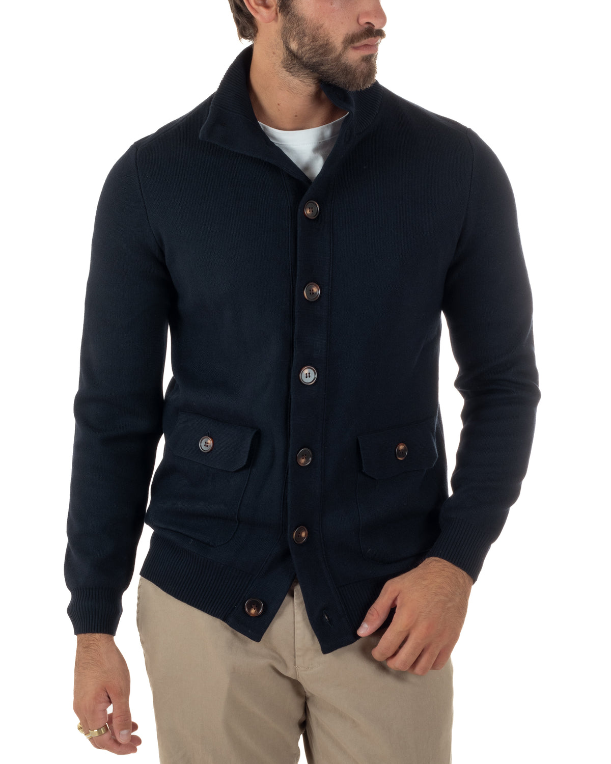 Cardigan uomo maglia con collo bottoni giacca blu GIOSAL-M3123A