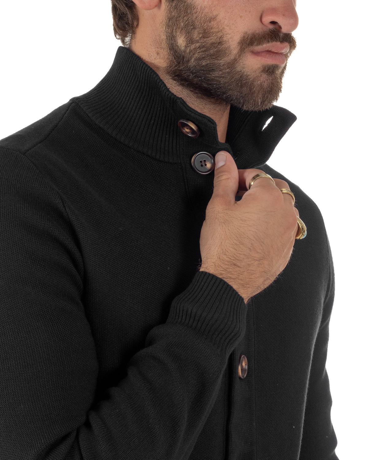 Cardigan uomo maglia con collo bottoni giacca nero GIOSAL-M3124A