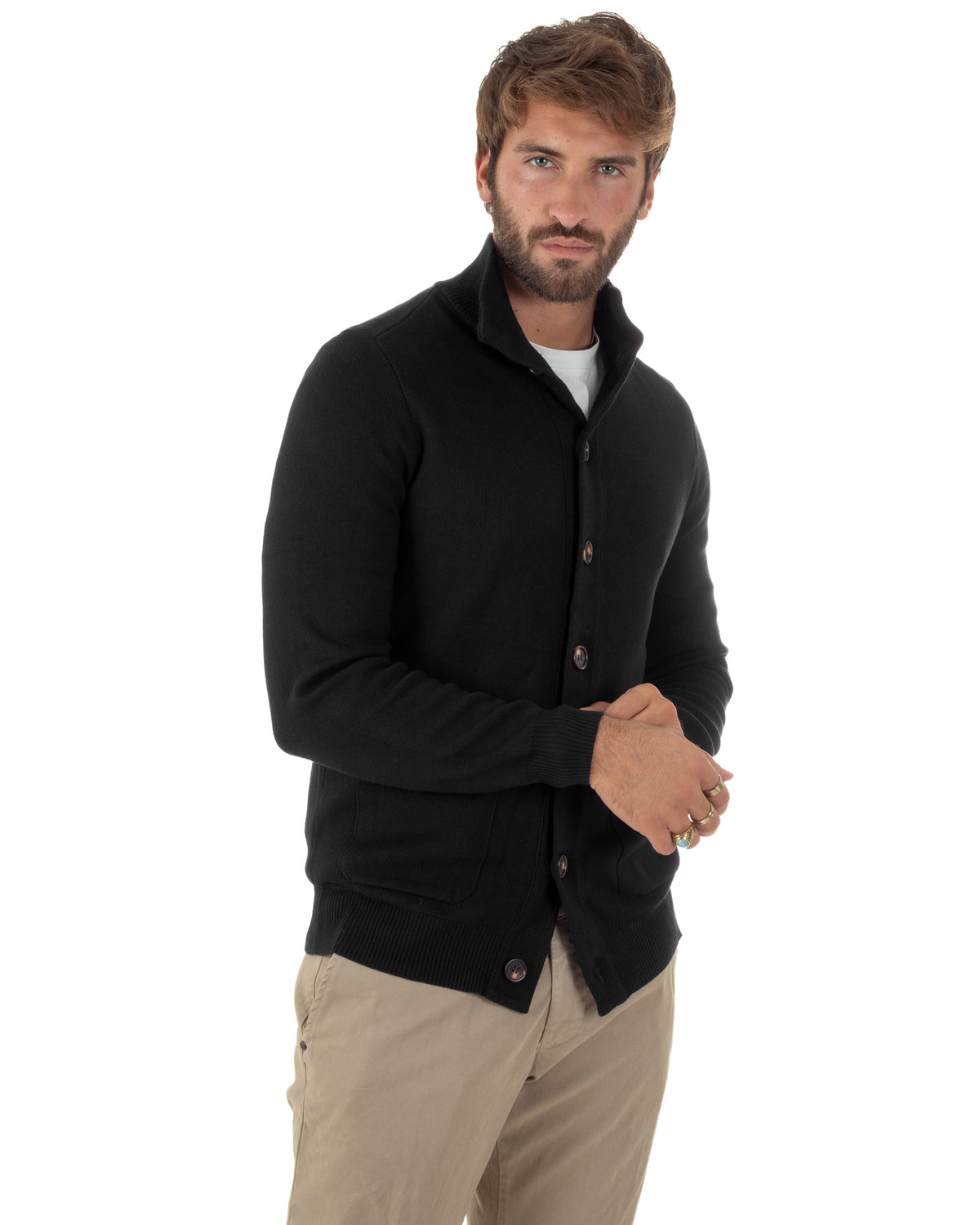 Cardigan uomo maglia con collo bottoni giacca nero GIOSAL-M3124A