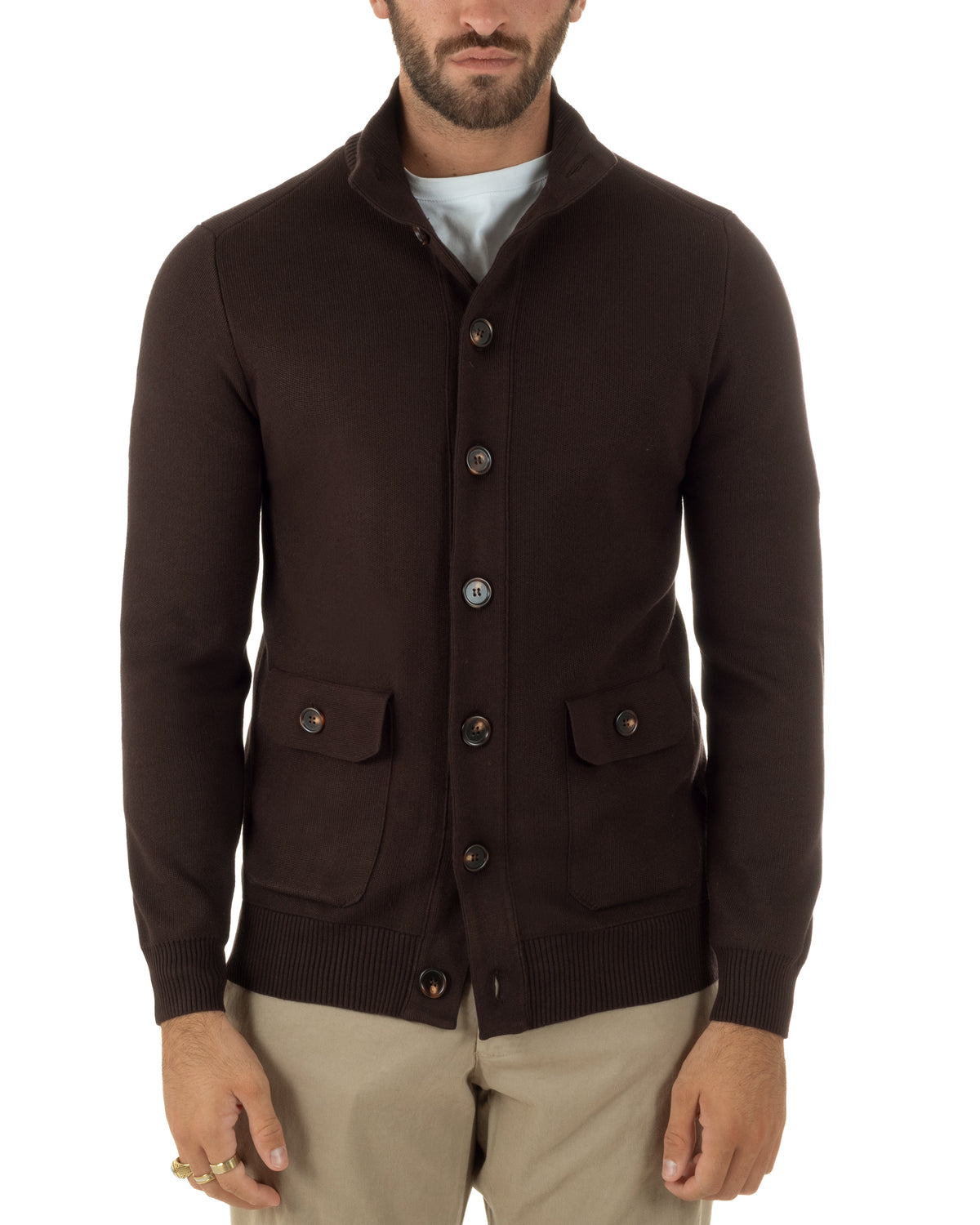 Cardigan uomo maglia con collo bottoni giacca marrone GIOSAL-M3125A