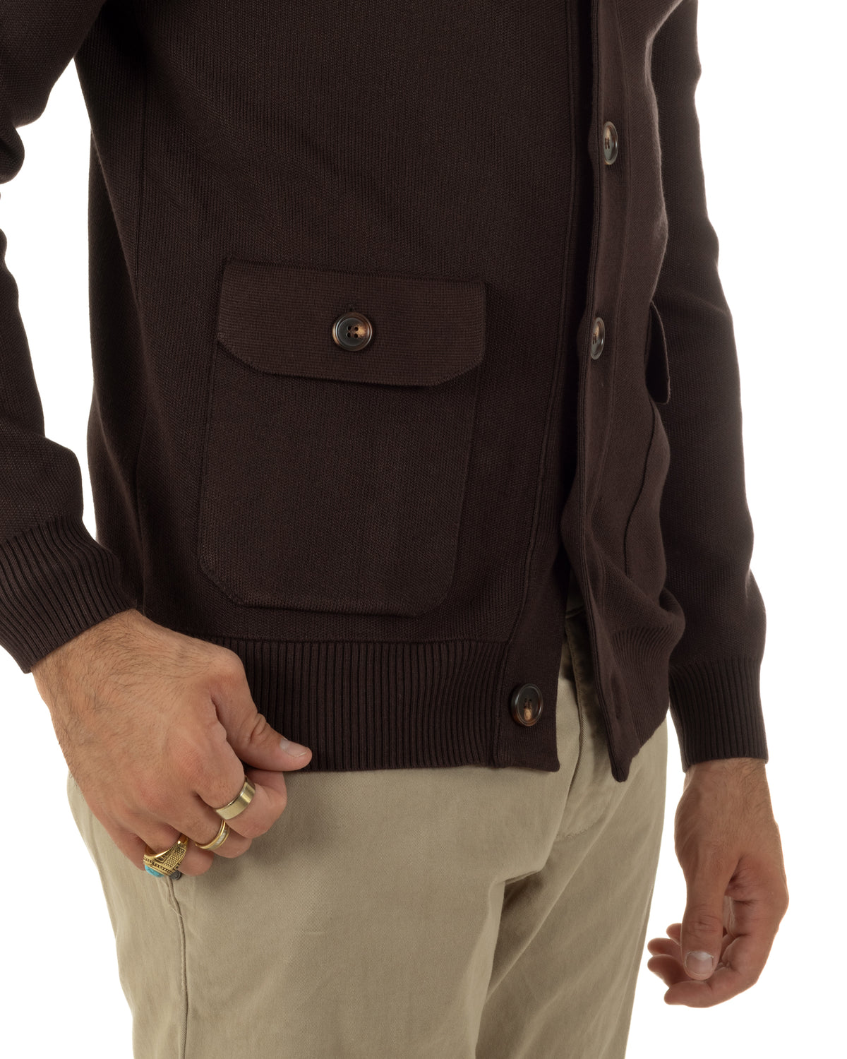 Cardigan uomo maglia con collo bottoni giacca marrone GIOSAL-M3125A