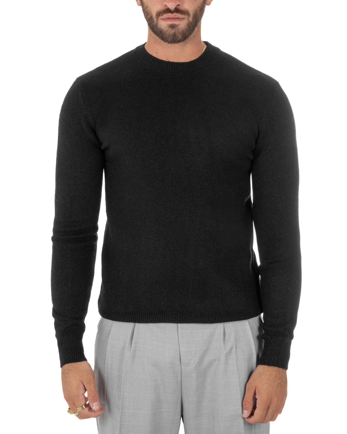 Maglioncino uomo girocollo ciniglia caldo basic nero GIOSAL-M3129A