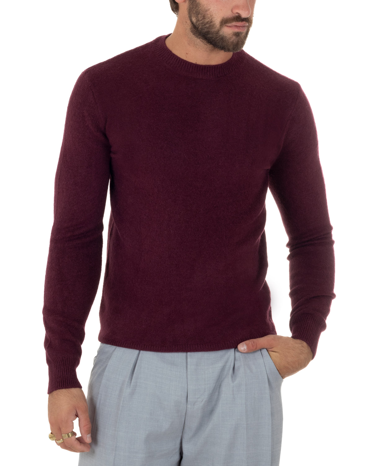 Maglioncino uomo girocollo ciniglia caldo basic bordeaux GIOSAL-M3130A