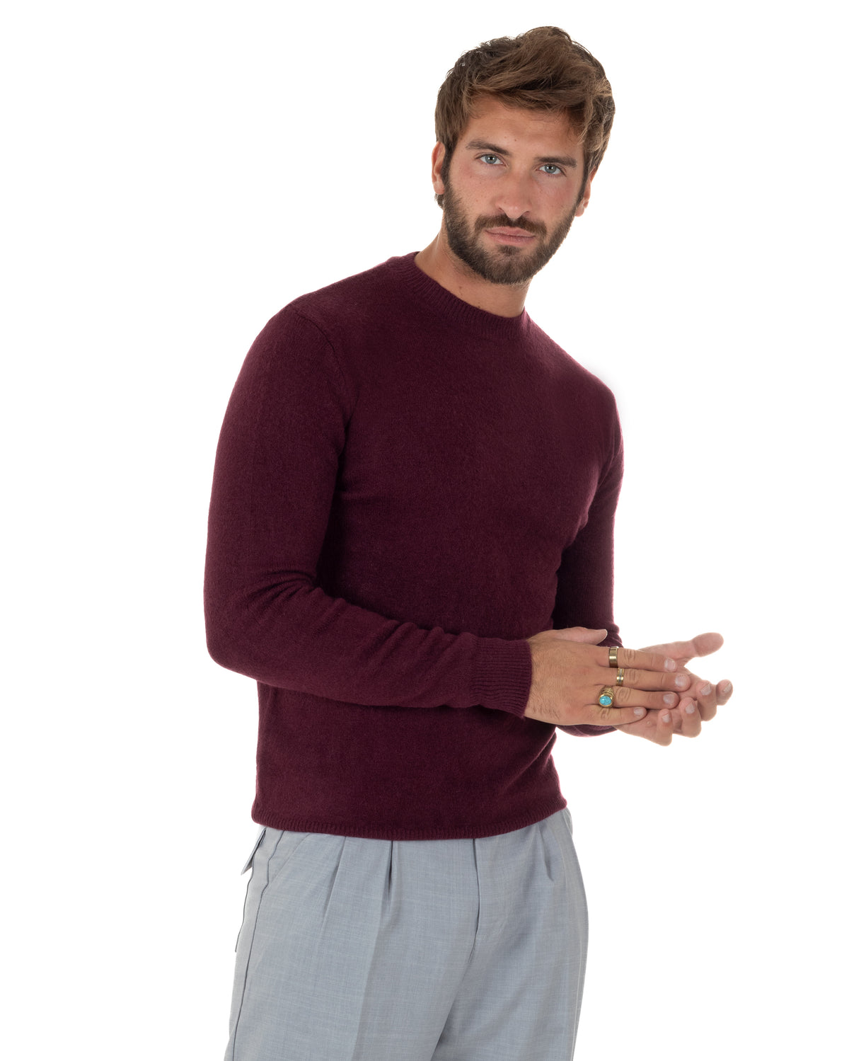 Maglioncino uomo girocollo ciniglia caldo basic bordeaux GIOSAL-M3130A