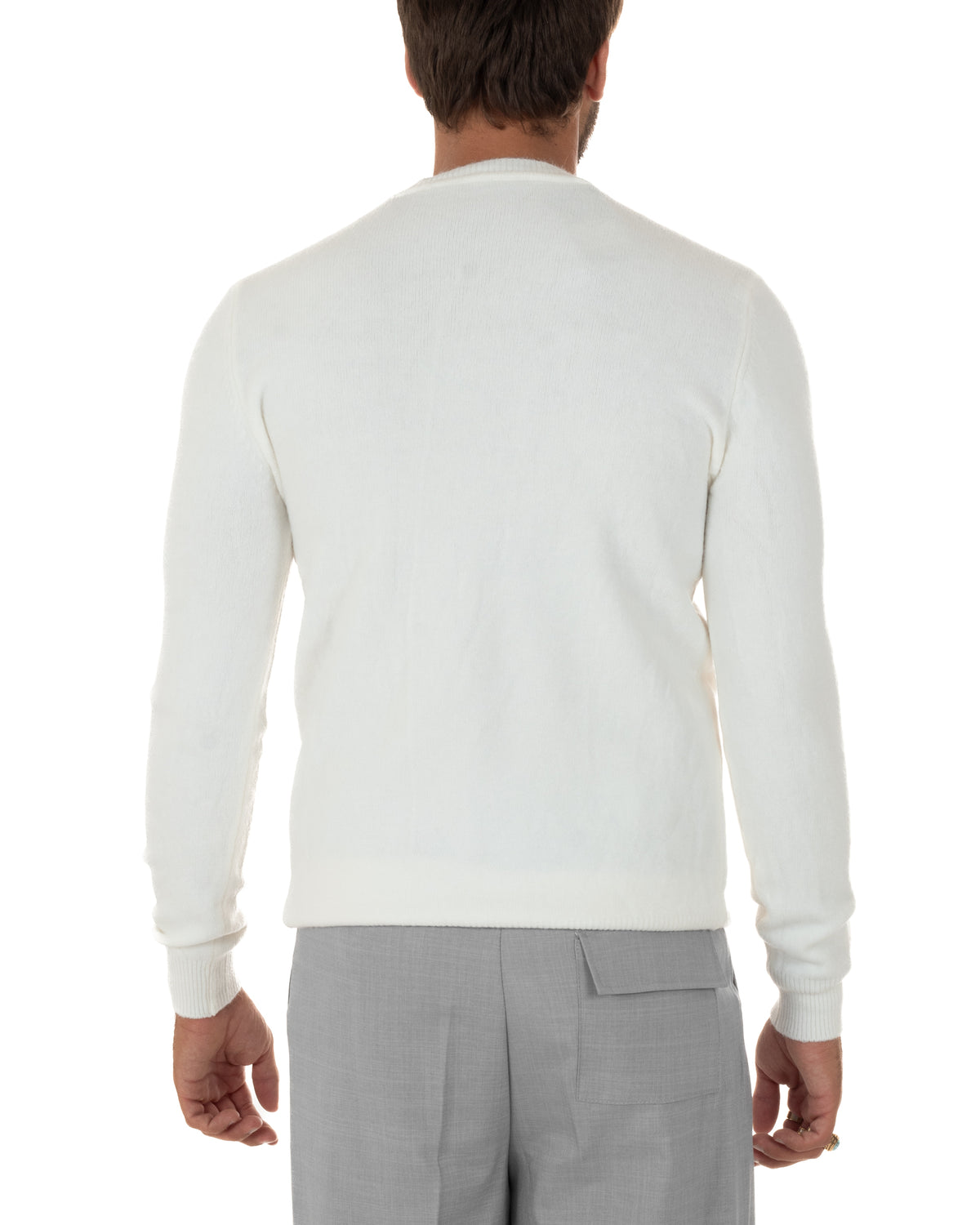 Maglioncino uomo girocollo ciniglia caldo basic bianco GIOSAL-M3131A