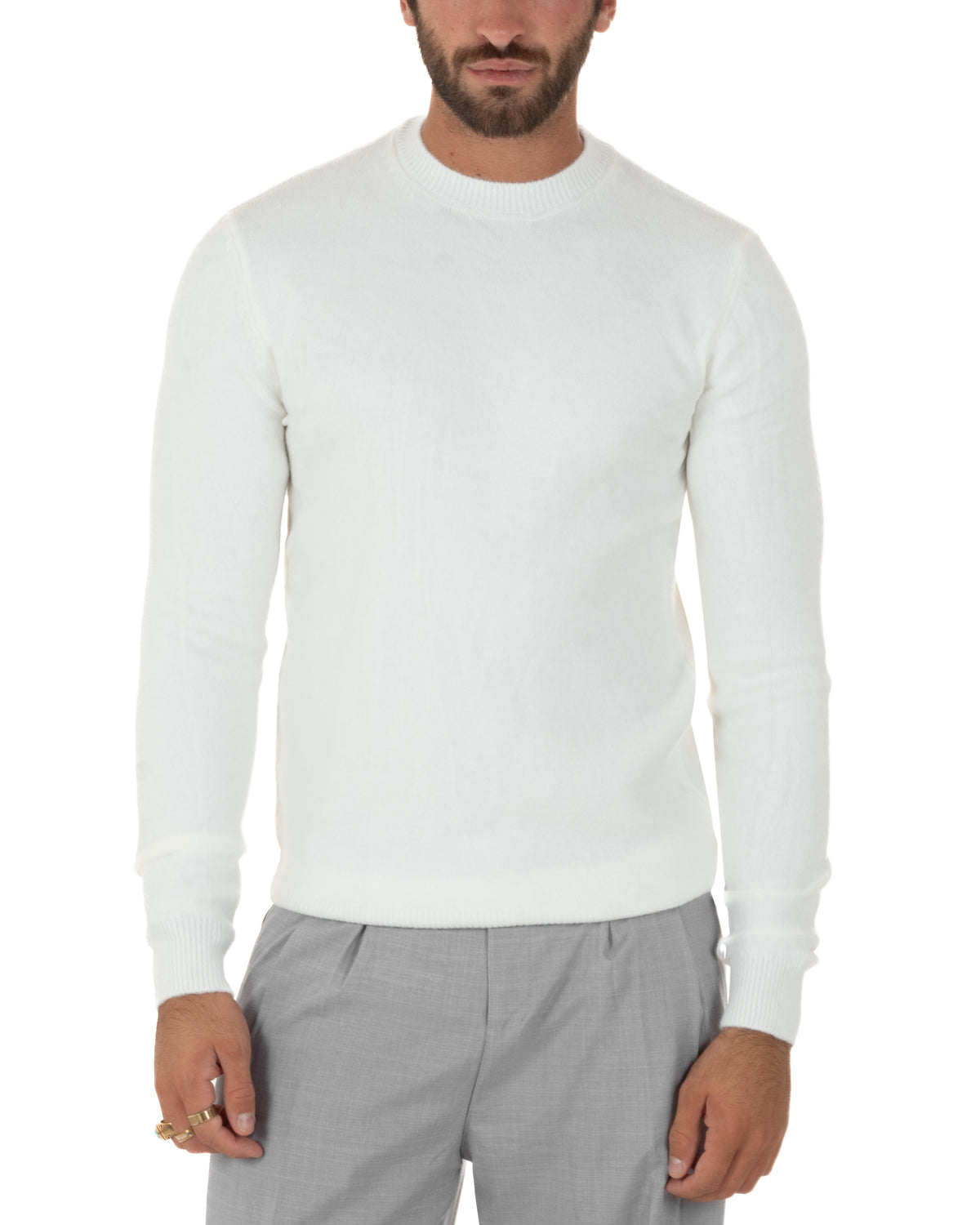 Maglioncino uomo girocollo ciniglia caldo basic bianco GIOSAL-M3131A