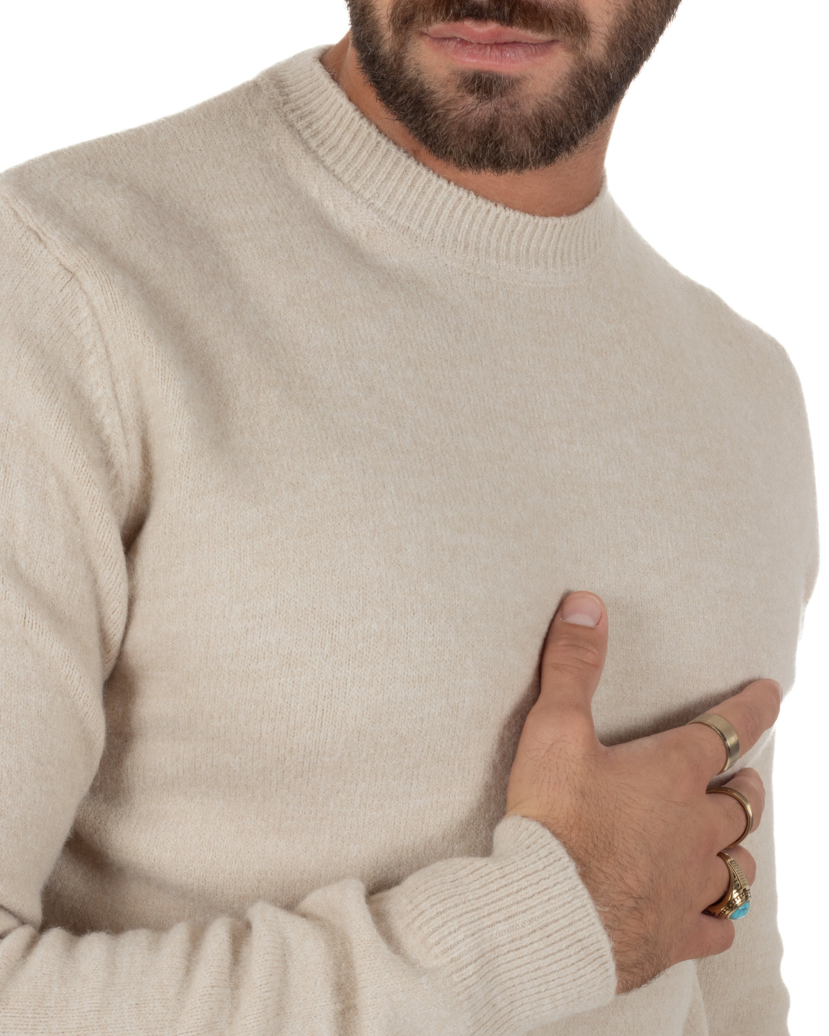Maglioncino uomo girocollo ciniglia caldo basic beige GIOSAL-M3132A