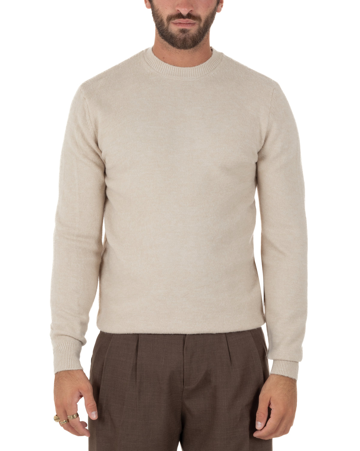 Maglioncino uomo girocollo ciniglia caldo basic beige GIOSAL-M3132A