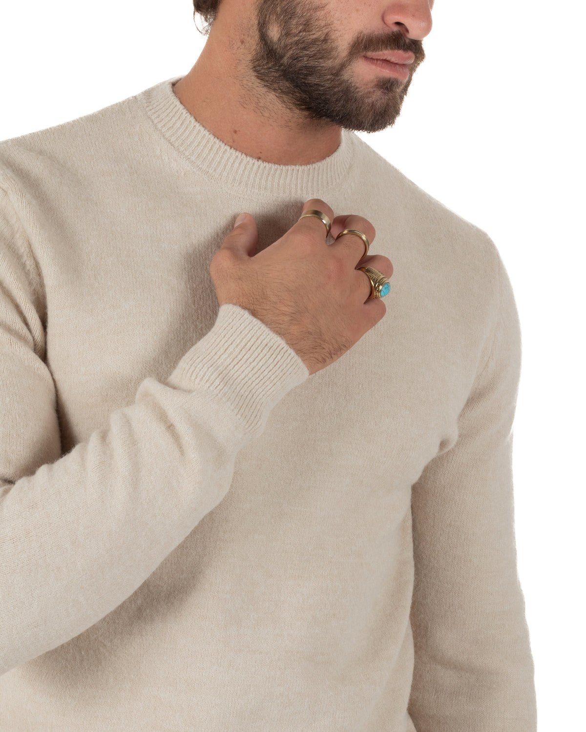 Maglioncino uomo girocollo ciniglia caldo basic beige GIOSAL-M3132A