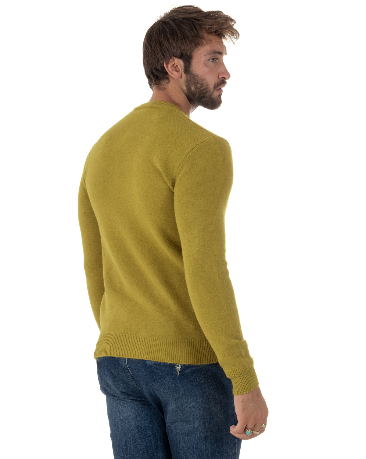 Maglioncino uomo girocollo ciniglia caldo basic verde ocra GIOSAL-M3133A