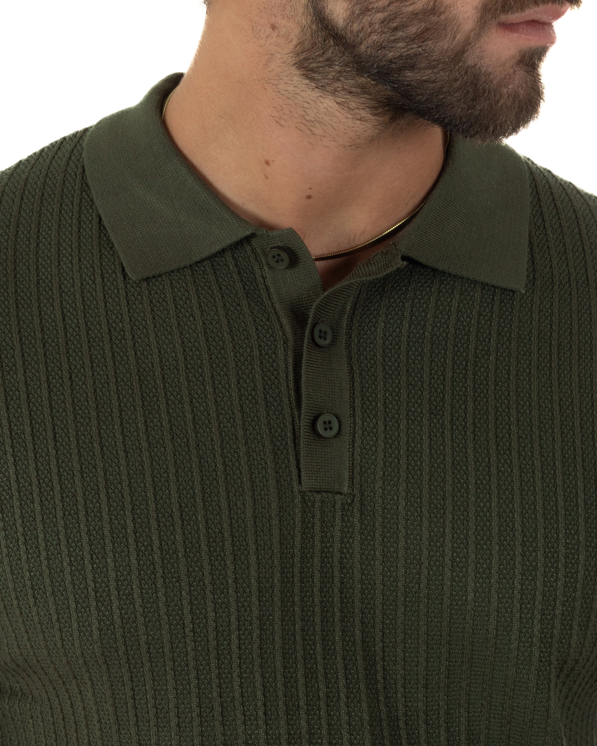 Polo maglia uomo colletto con bottoni coste verticali verde GIOSAL-M3134A