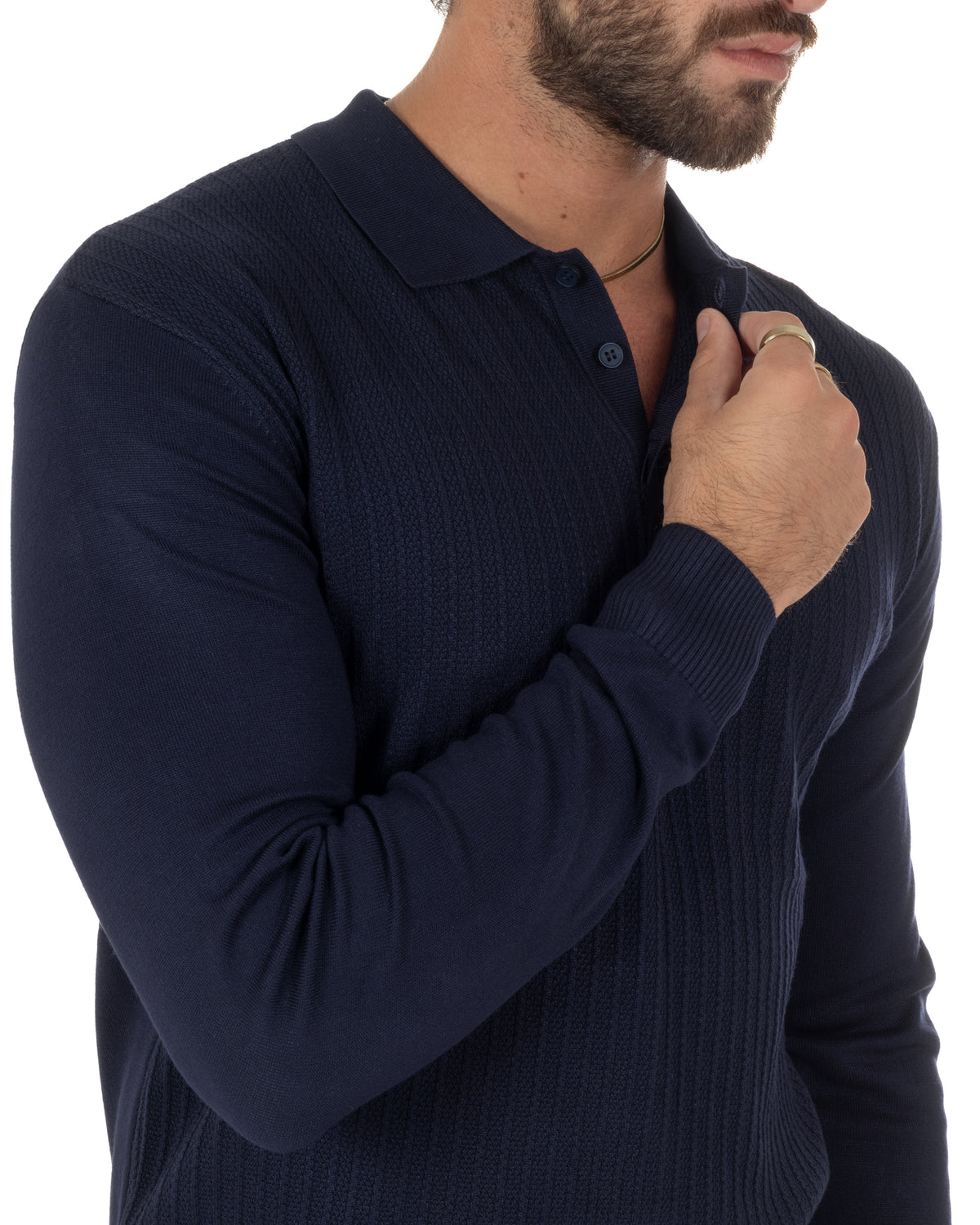 Polo maglia uomo colletto con bottoni coste verticali blu GIOSAL-M3135A