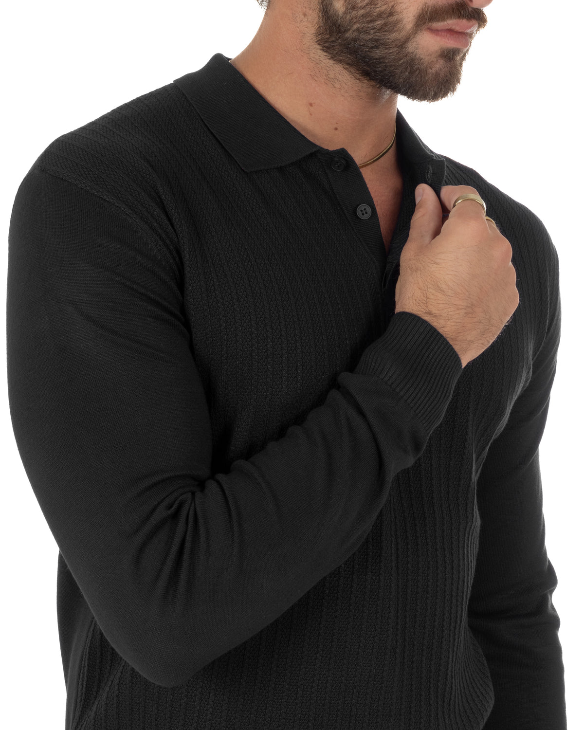Polo maglia uomo colletto con bottoni coste verticali nero GIOSAL-M3136A