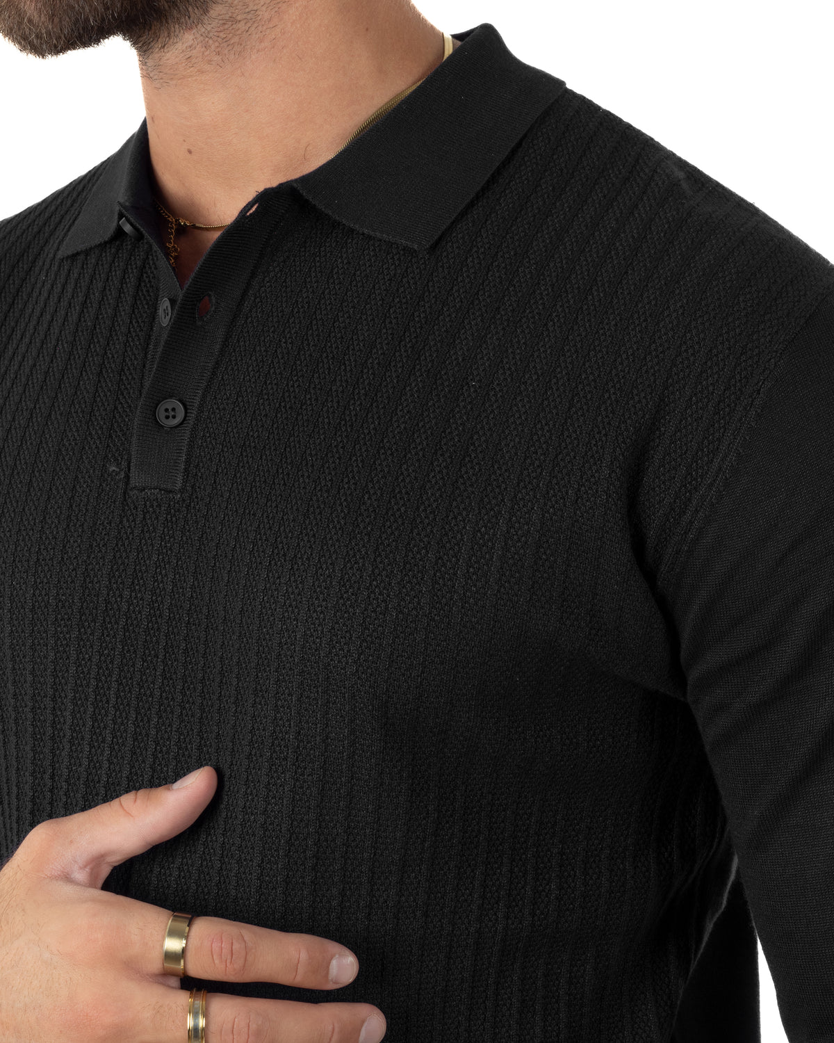 Polo maglia uomo colletto con bottoni coste verticali nero GIOSAL-M3136A