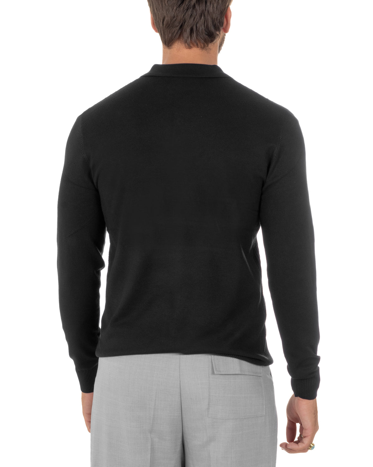 Polo maglia uomo colletto con bottoni coste verticali nero GIOSAL-M3136A