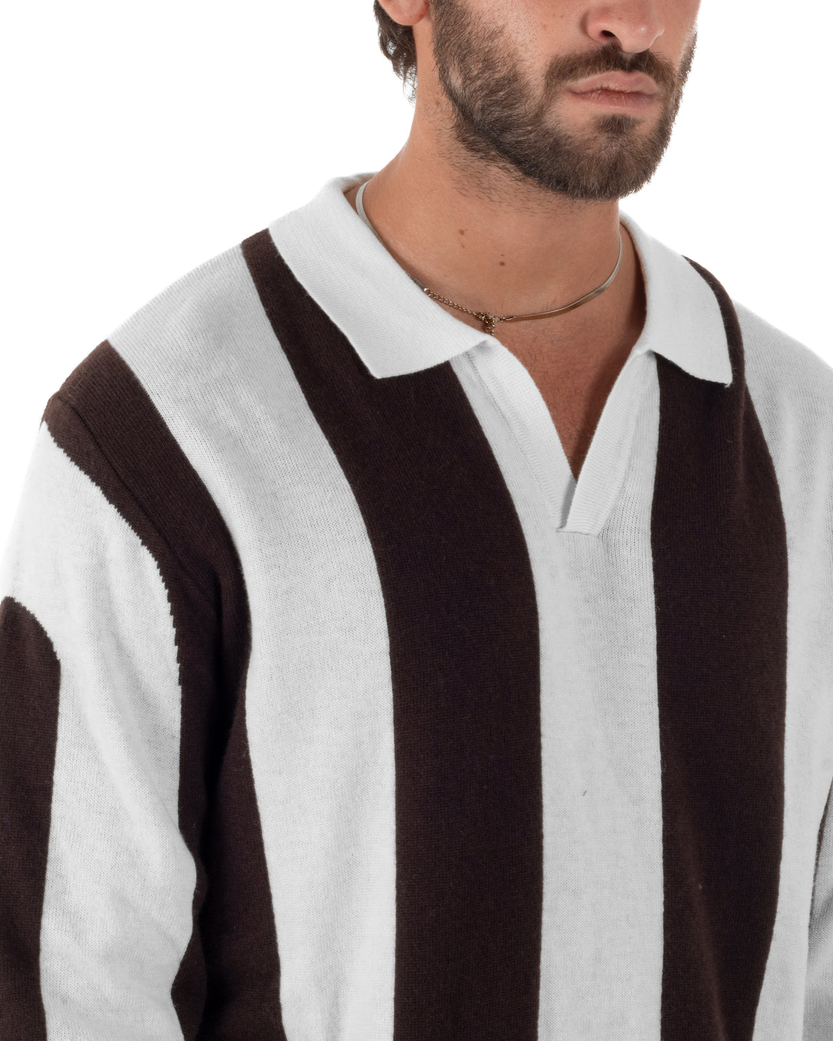 Maglioncino soccer polo uomo college a righe verticali marrone Berna- M 262269-346