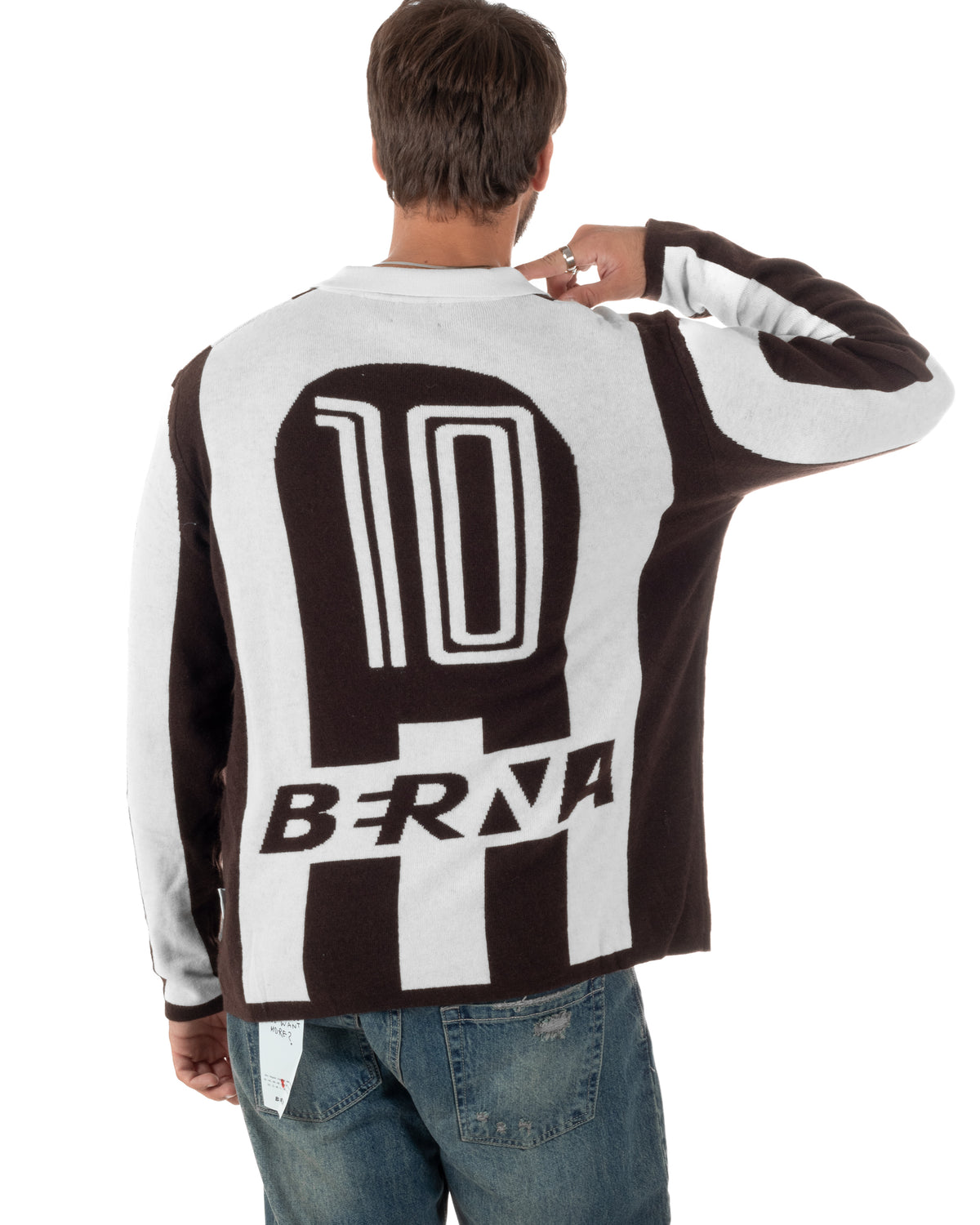 Maglioncino soccer polo uomo college a righe verticali marrone Berna- M 262269-346