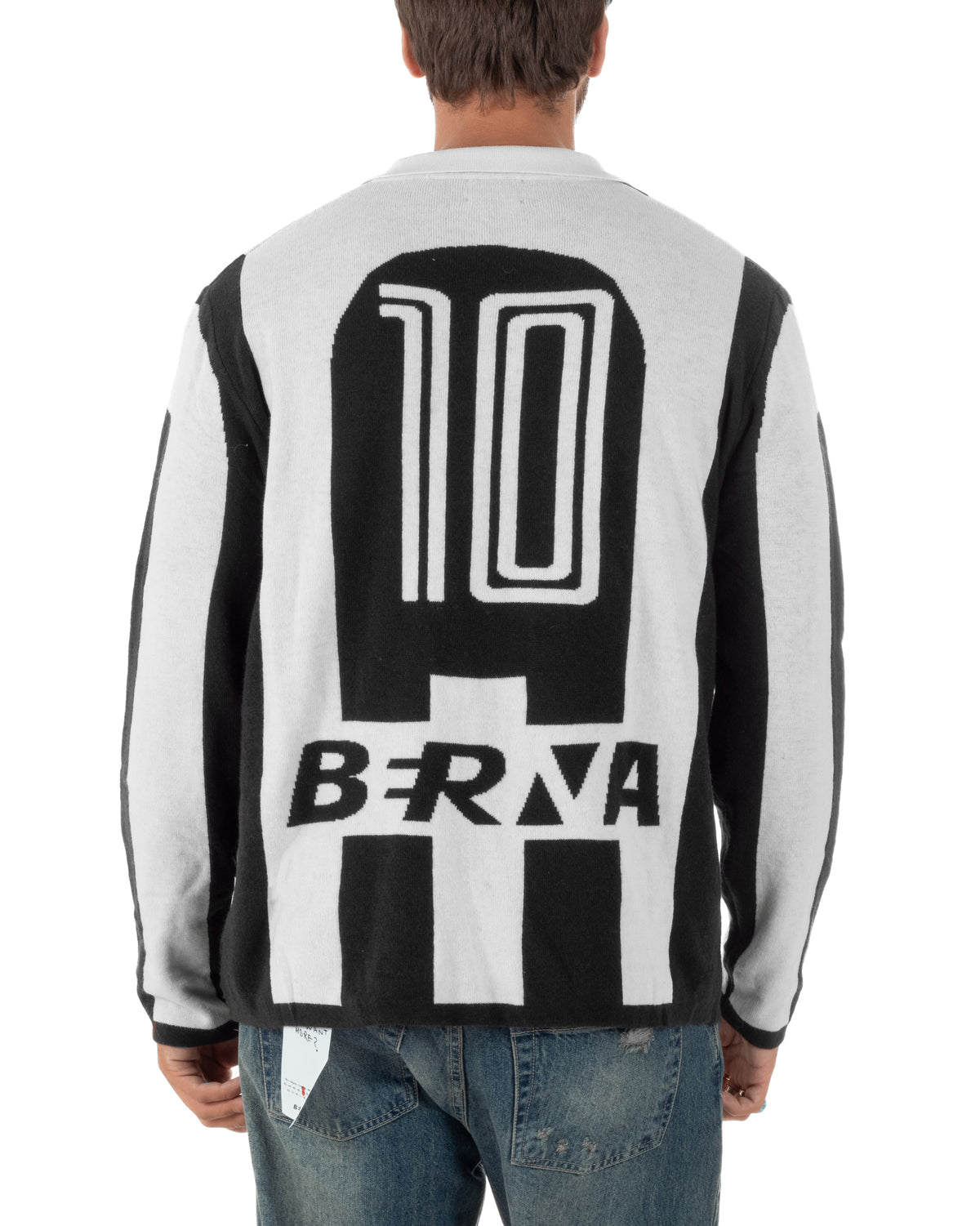 Maglioncino soccer polo uomo college a righe verticali nero Berna- M 262269-346