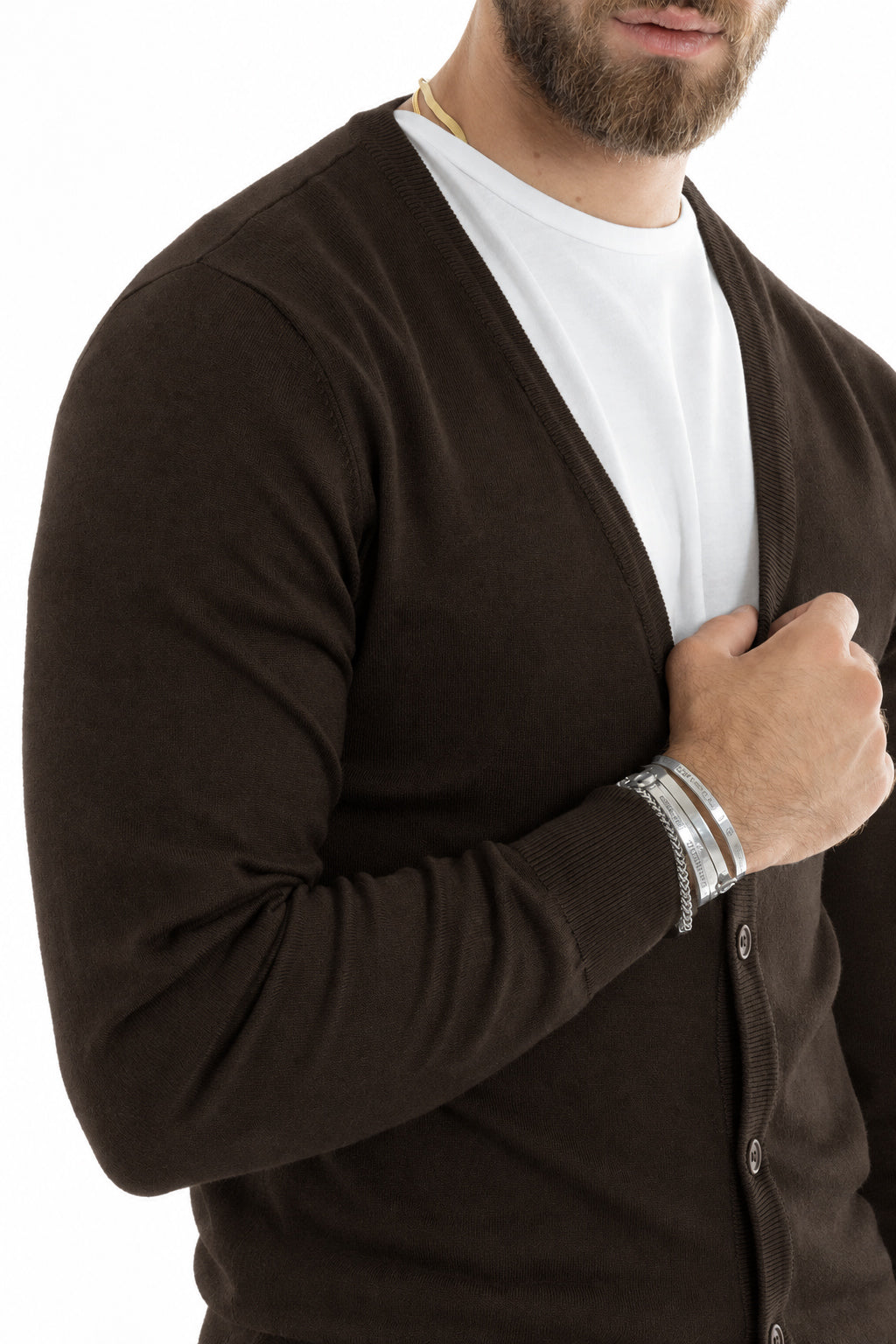 Cardigan Maglia Sottile Scollo a V Basic Marrone GIOSAL-M3146A