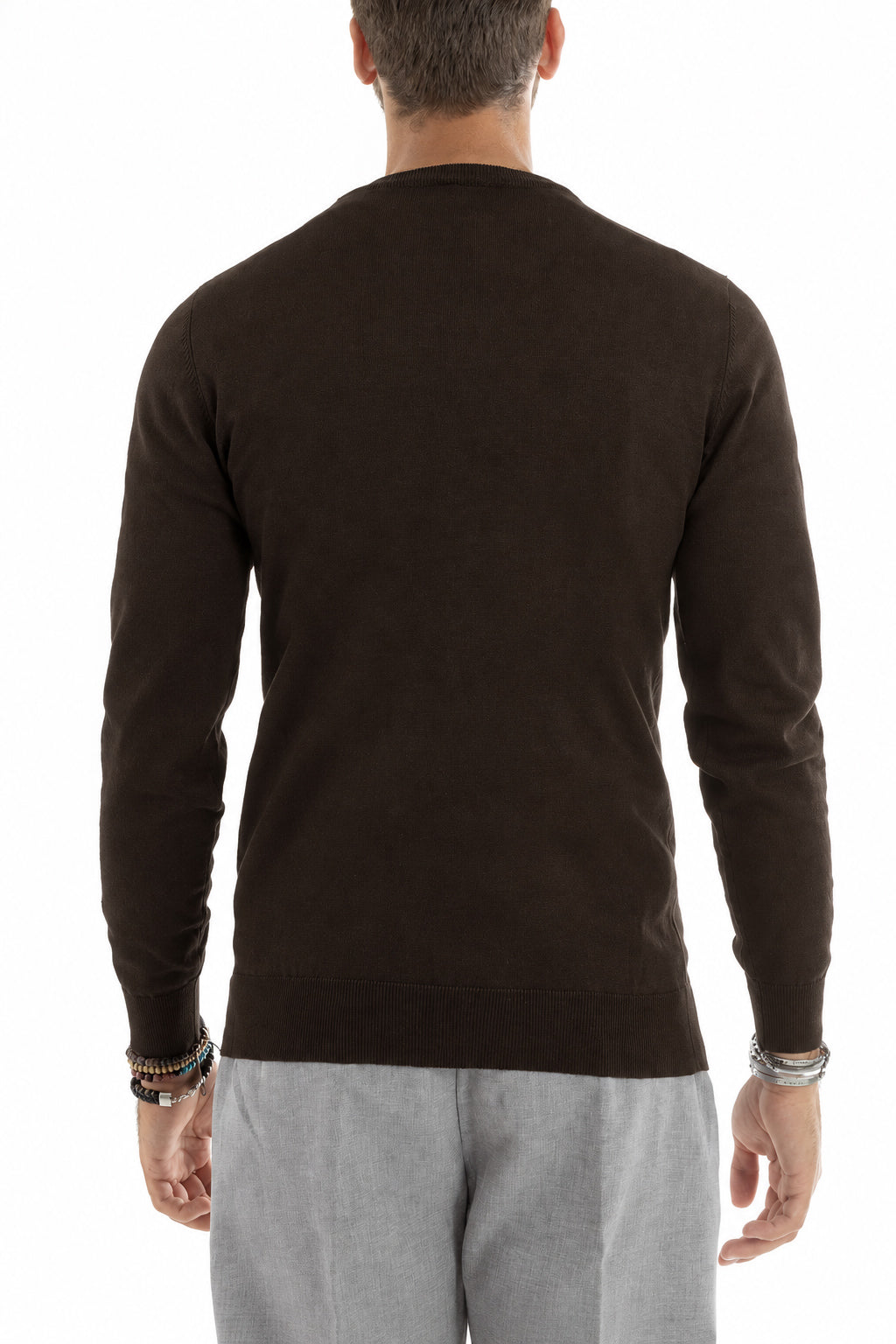 Cardigan Maglia Sottile Scollo a V Basic Marrone GIOSAL-M3146A