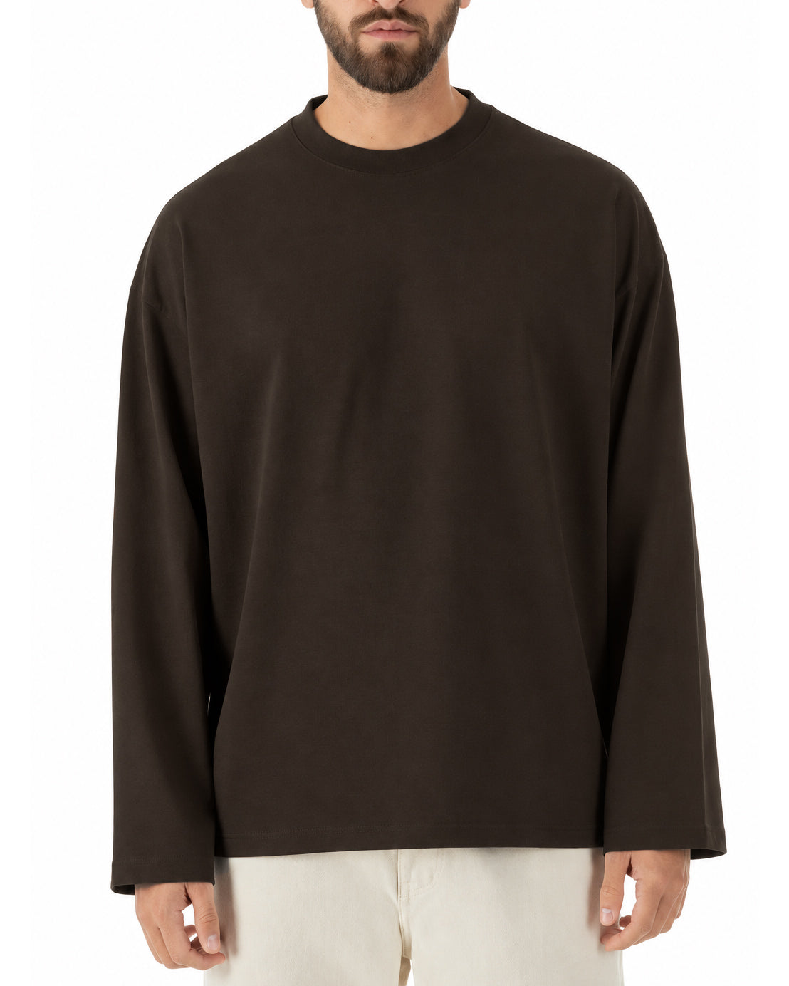 Maglia uomo girocollo t-shirt maniche lunghe long sleeve oversize marrone GIOSAL-M3147A