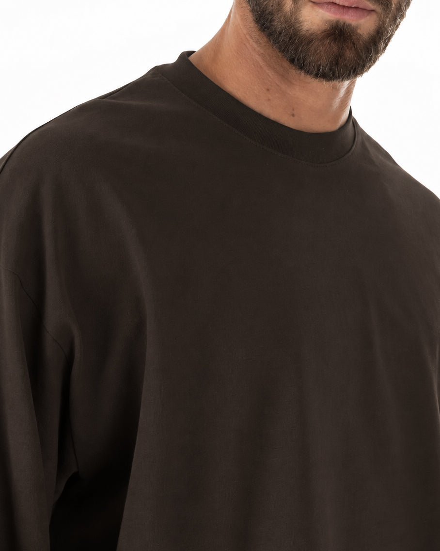 Maglia uomo girocollo t-shirt maniche lunghe long sleeve oversize marrone GIOSAL-M3147A