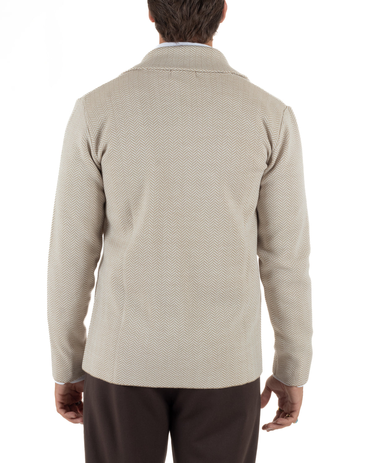Cardigan giacca blazer uomo monopetto spiga bicolore colletto rever beige BlackSunday-M3149A