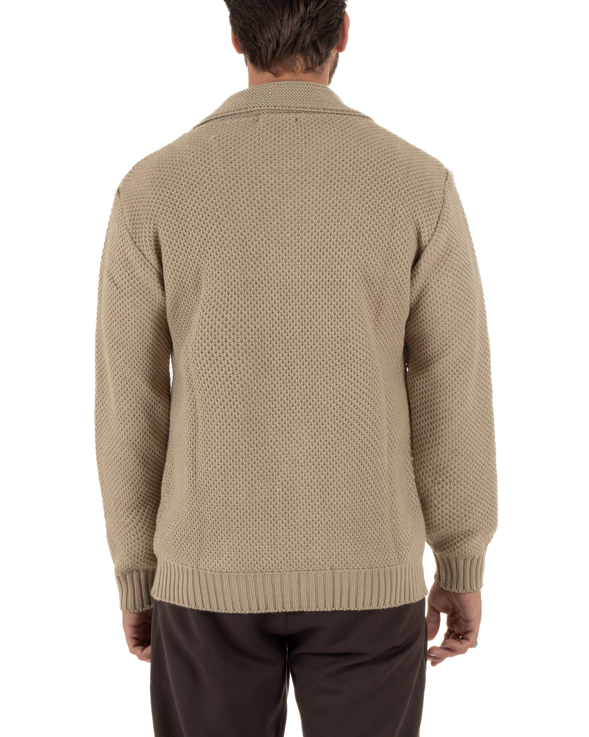 Cardigan polo uomo maglia bottoni nido d'ape tasche beige BlackSunday-M3151A
