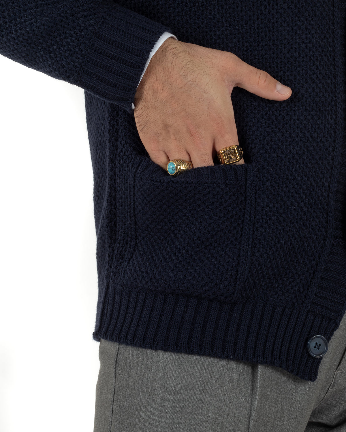 Cardigan polo uomo maglia bottoni nido d'ape tasche blu BlackSunday-M3152A
