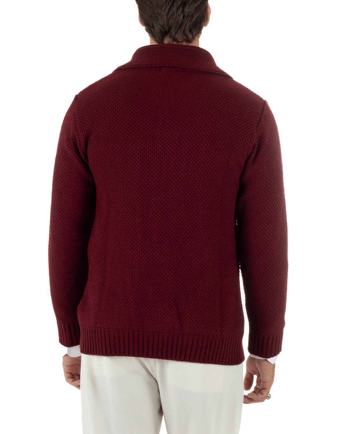 Cardigan polo uomo maglia bottoni nido d'ape tasche bordeaux BlackSunday-M3153A