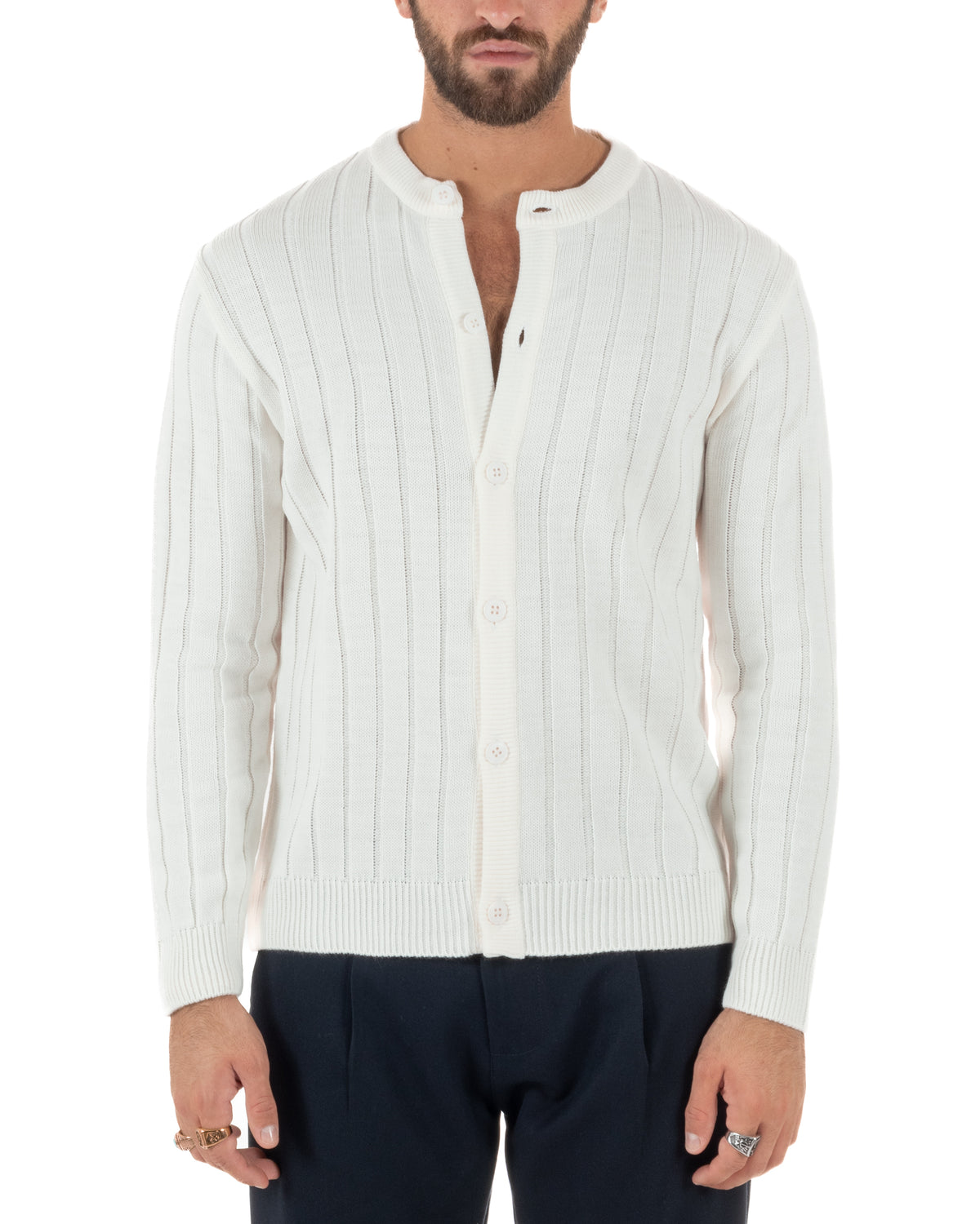 Cardigan giacca coreana uomo maglia coste verticali bianco GIOSAL-M3158A
