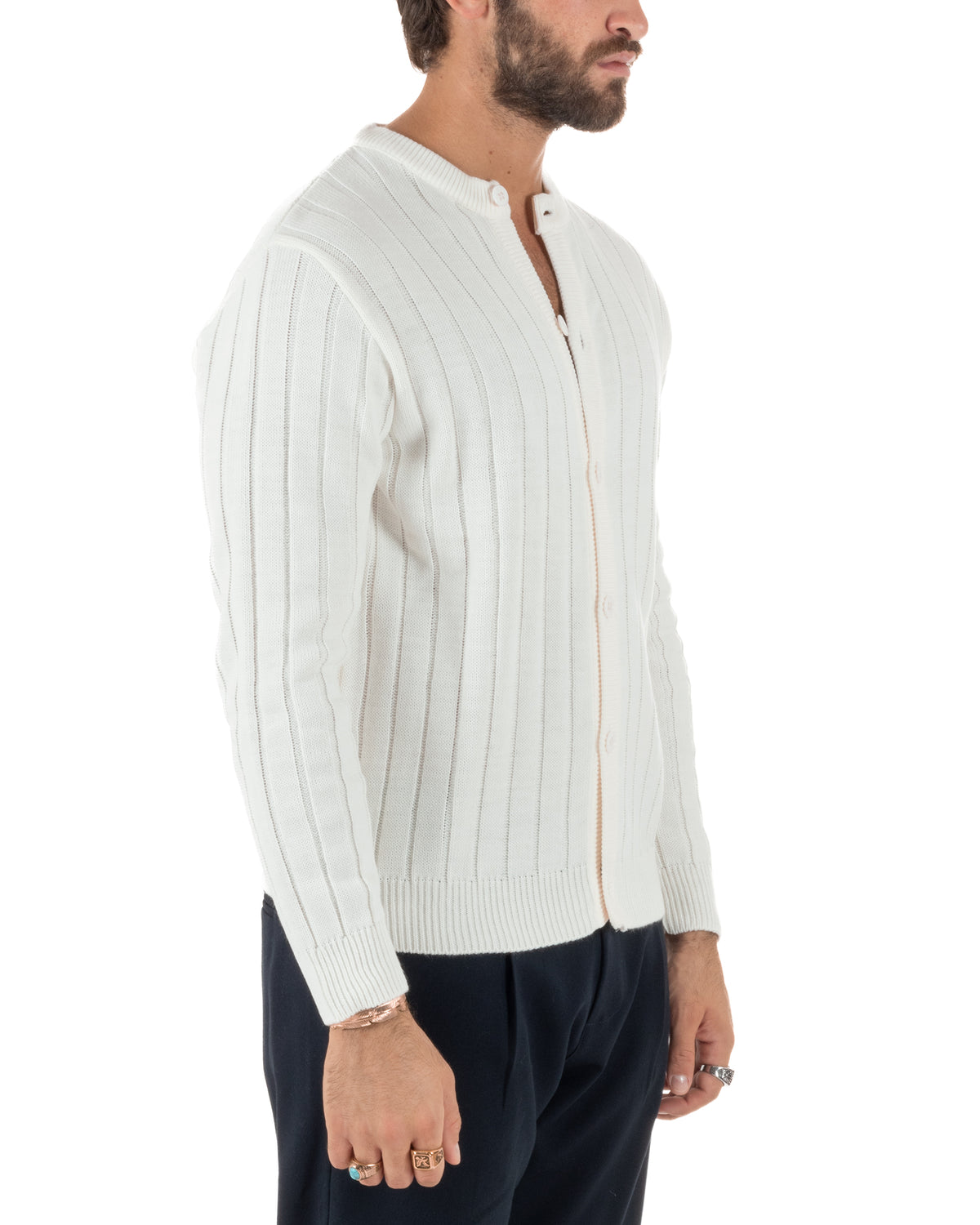 Cardigan giacca coreana uomo maglia coste verticali bianco GIOSAL-M3158A