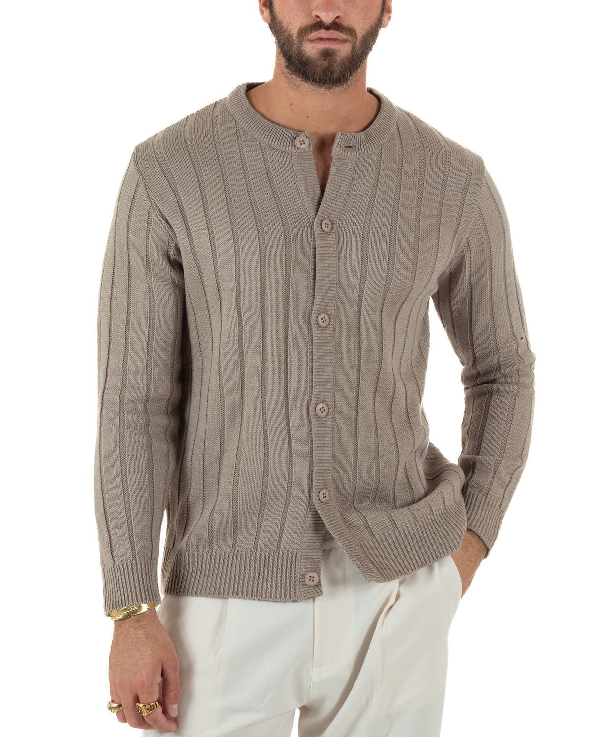 Cardigan giacca coreana uomo maglia coste verticali fango GIOSAL-M3159A