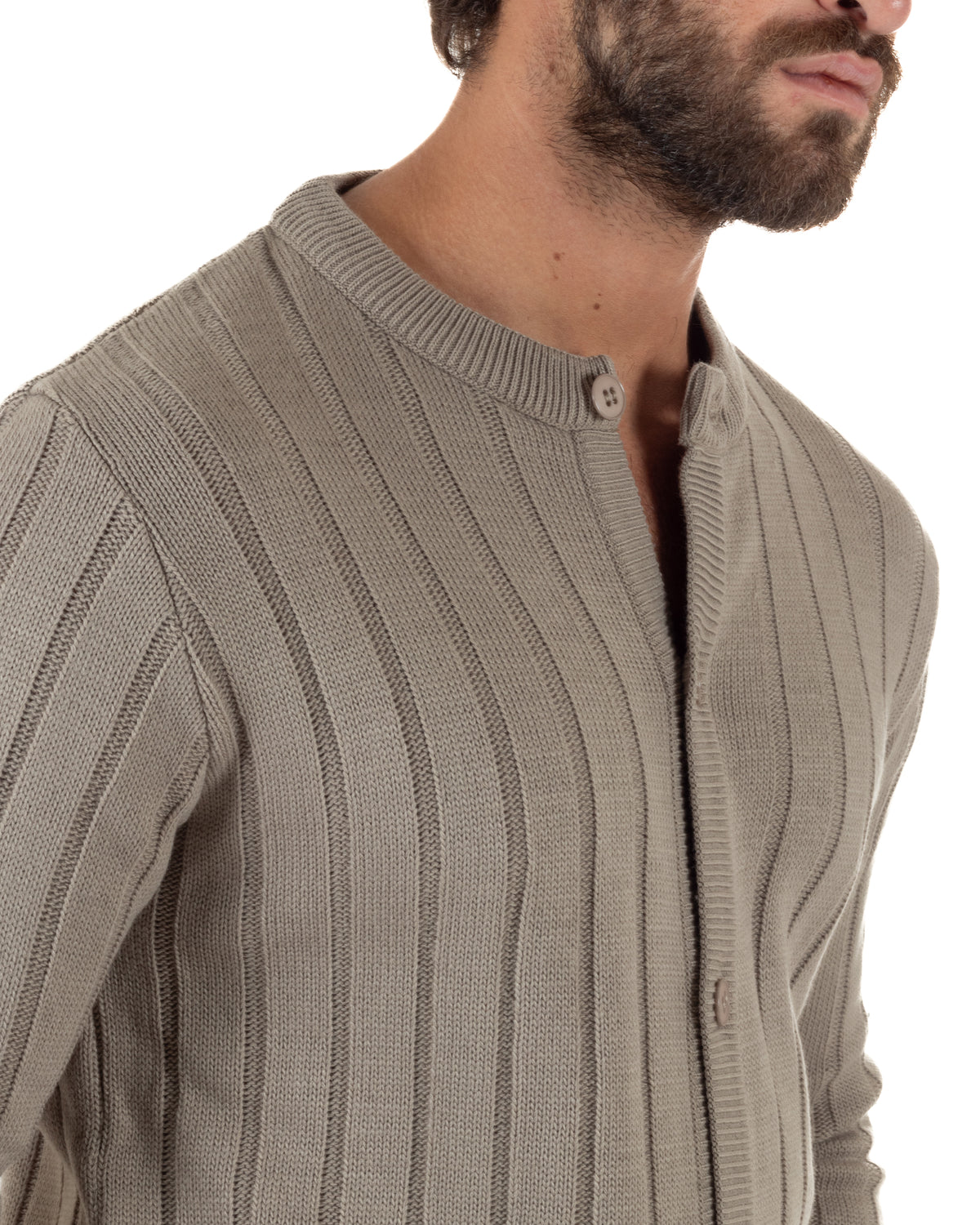 Cardigan giacca coreana uomo maglia coste verticali fango GIOSAL-M3159A