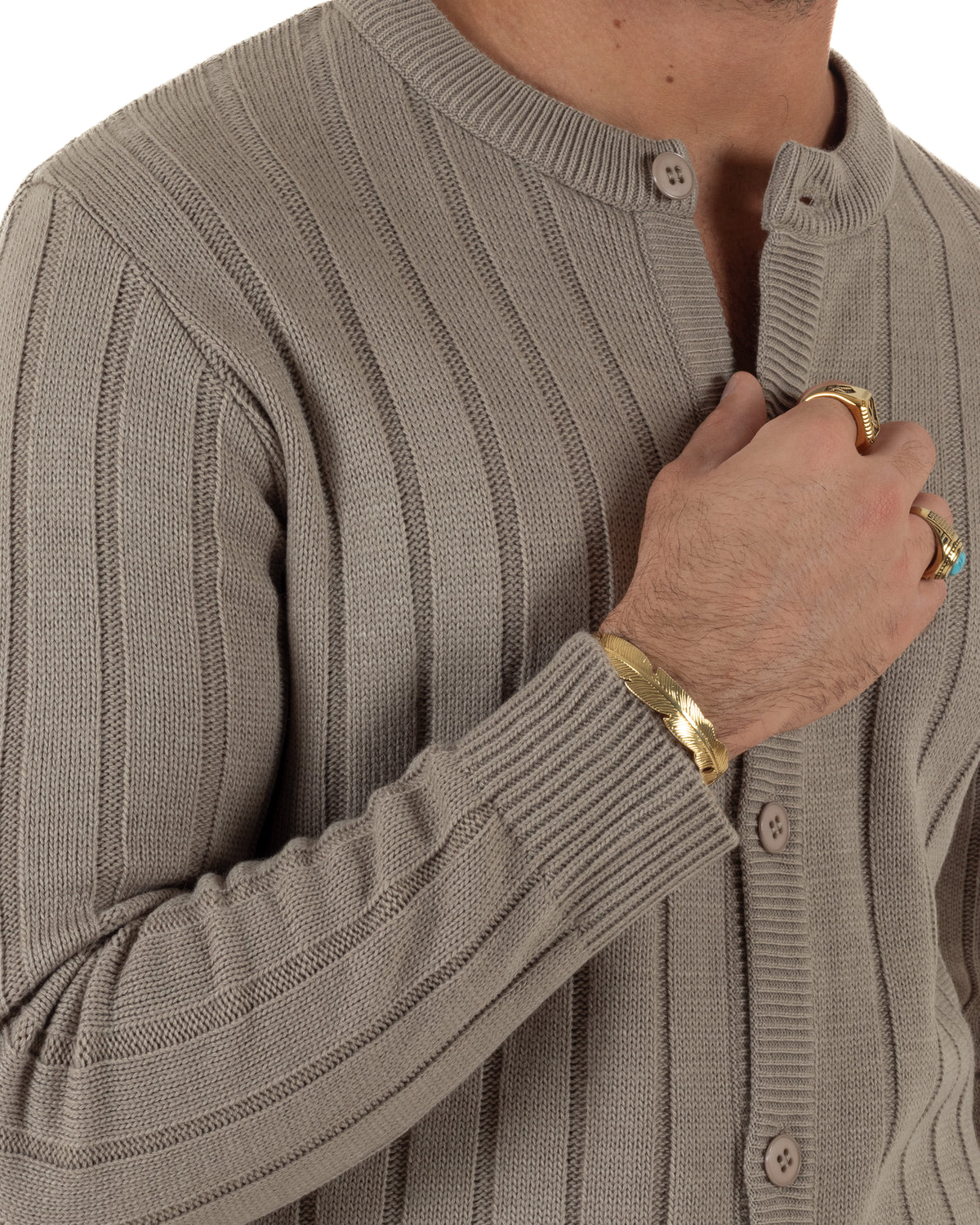 Cardigan giacca coreana uomo maglia coste verticali fango GIOSAL-M3159A