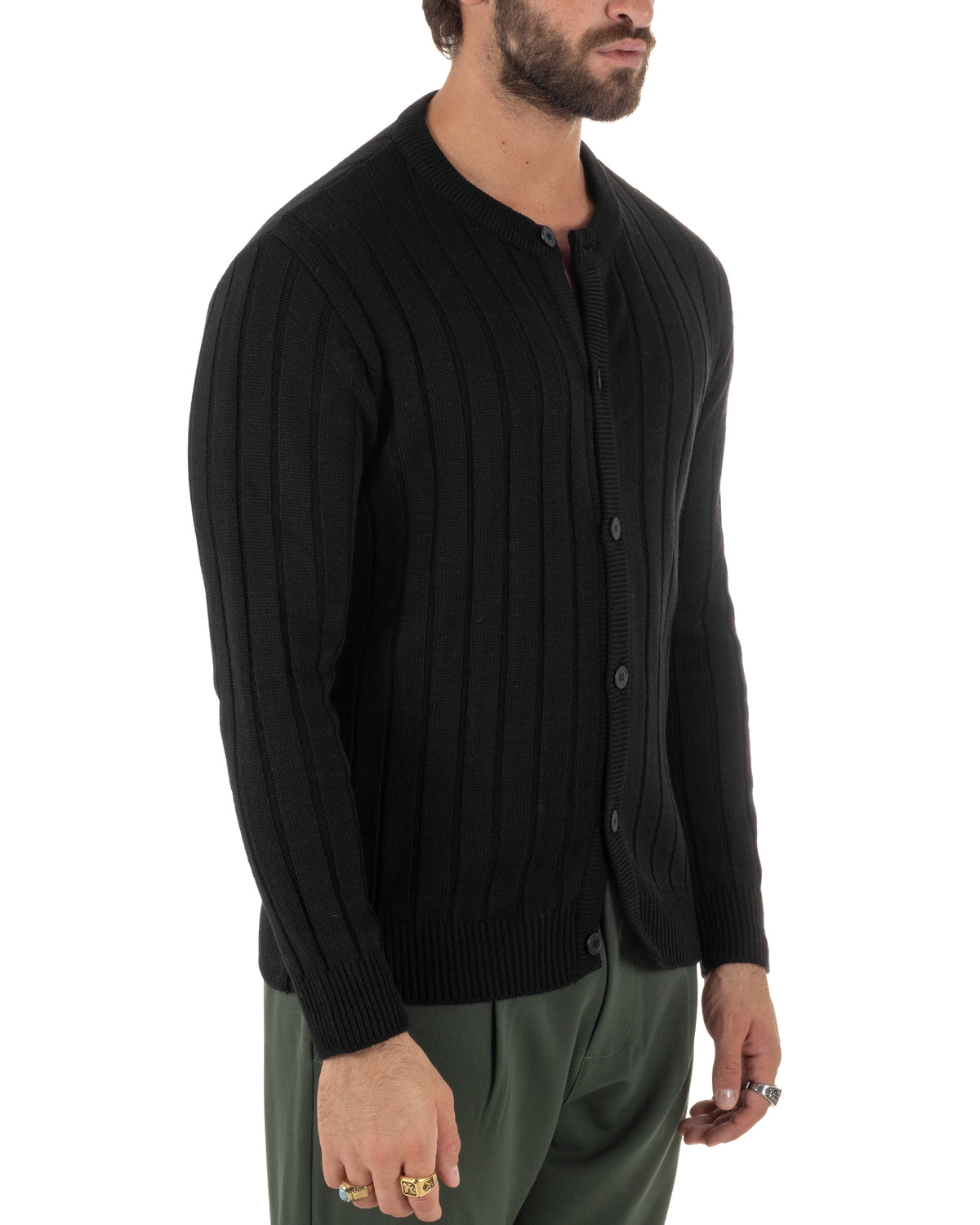 Cardigan giacca coreana uomo maglia coste verticali nero GIOSAL-M3160A