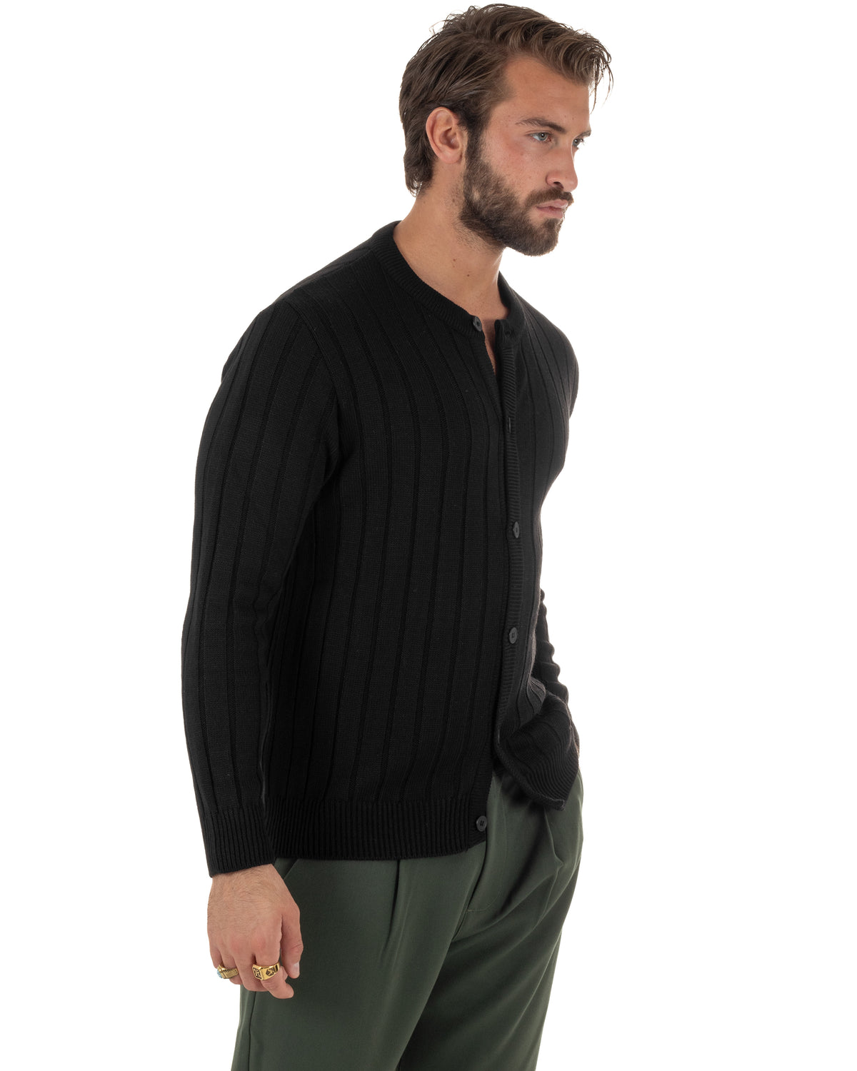 Cardigan giacca coreana uomo maglia coste verticali nero GIOSAL-M3160A