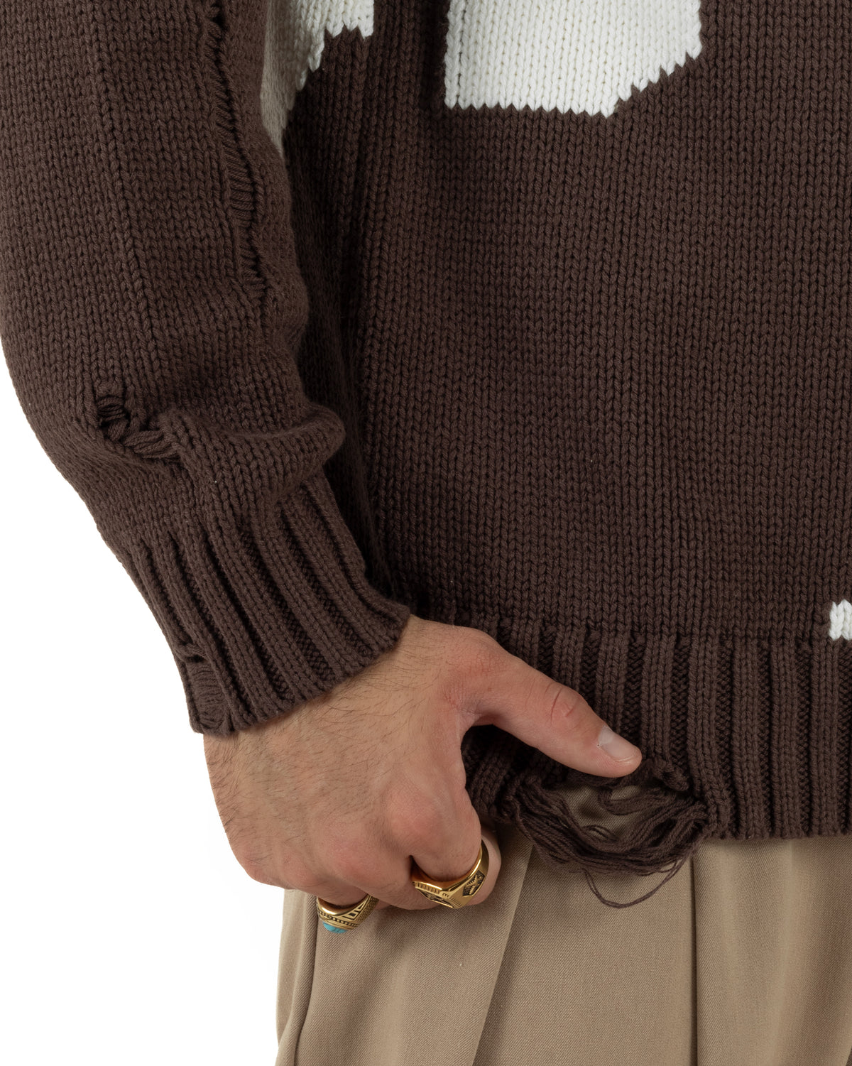 Maglioncino uomo girocollo maglia spalle scese gola alta rotture bicolore marrone GIOSAL-M3170A