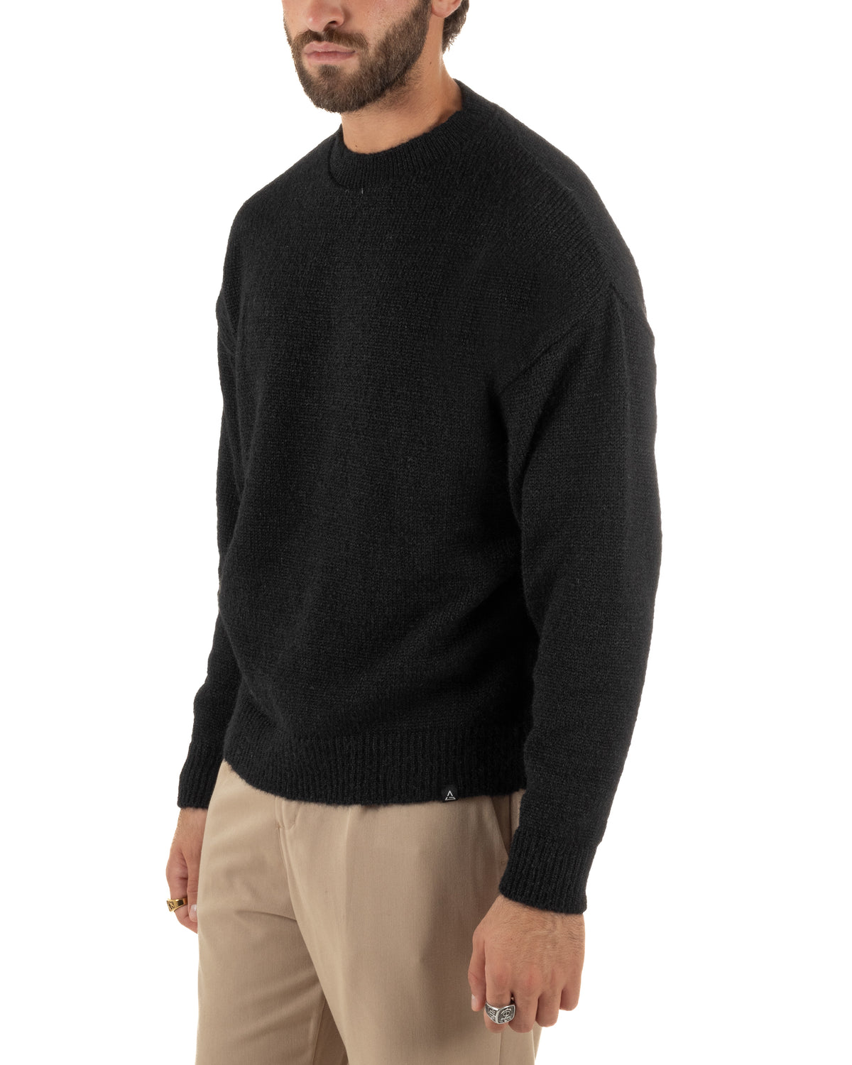 Jersey de lana de mohair para hombre de cuello redondo, punto suave, negro GIOSAL-M3171A