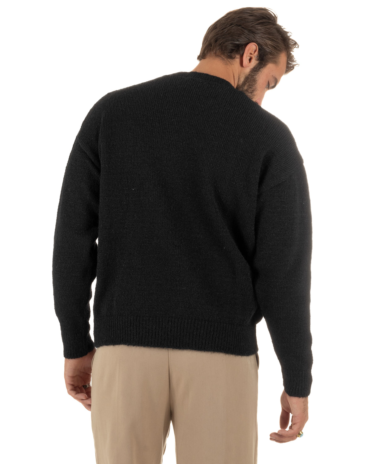 Jersey de lana de mohair para hombre de cuello redondo, punto suave, negro GIOSAL-M3171A