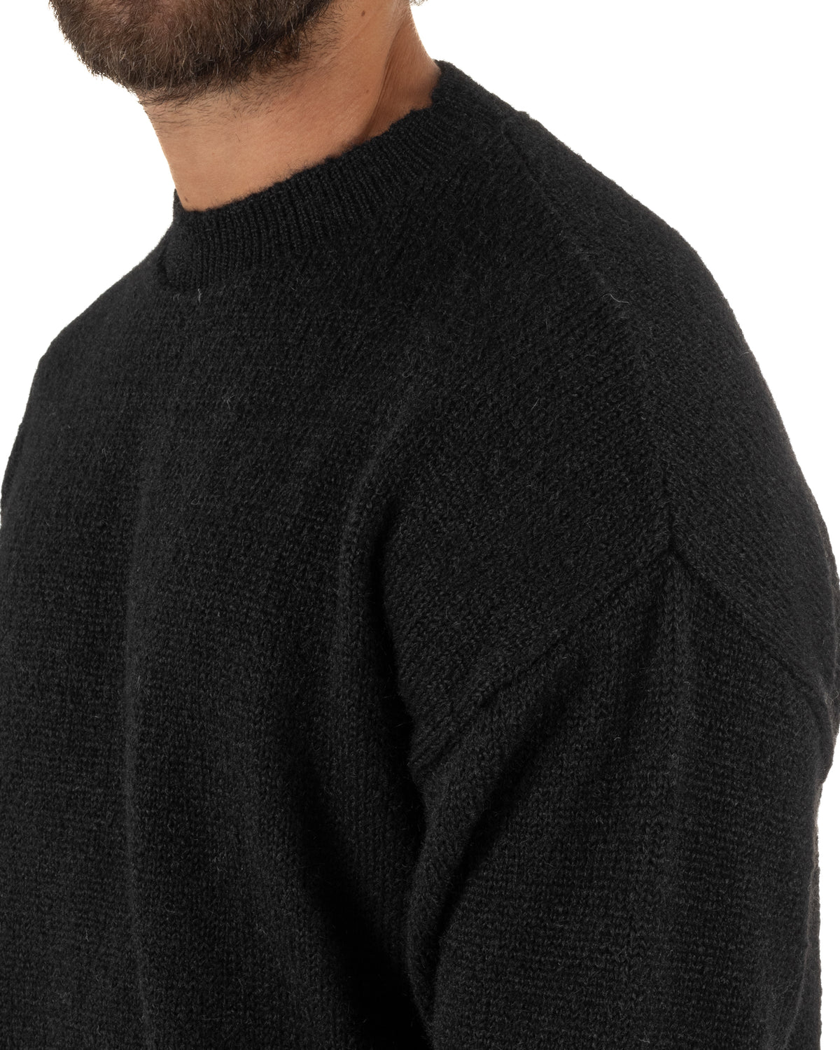 Jersey de lana de mohair para hombre de cuello redondo, punto suave, negro GIOSAL-M3171A