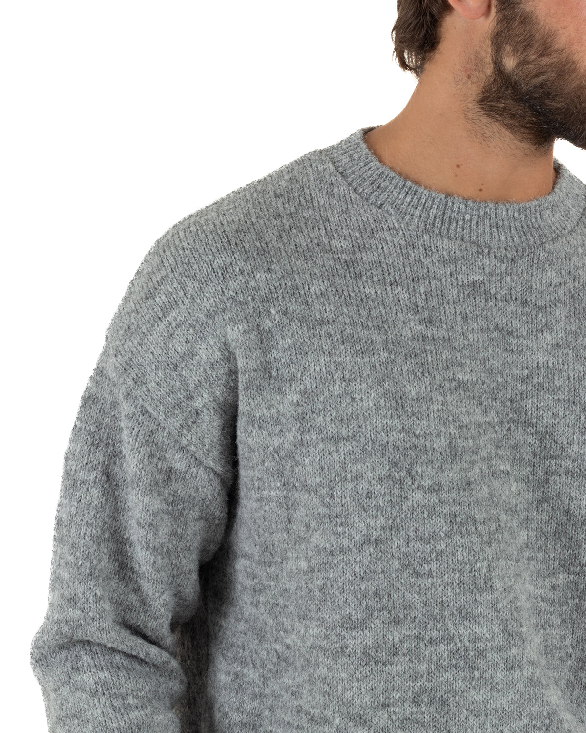 Maglioncino uomo girocollo maglia lana mohair morbida spalle scese grigio GIOSAL-M3172A
