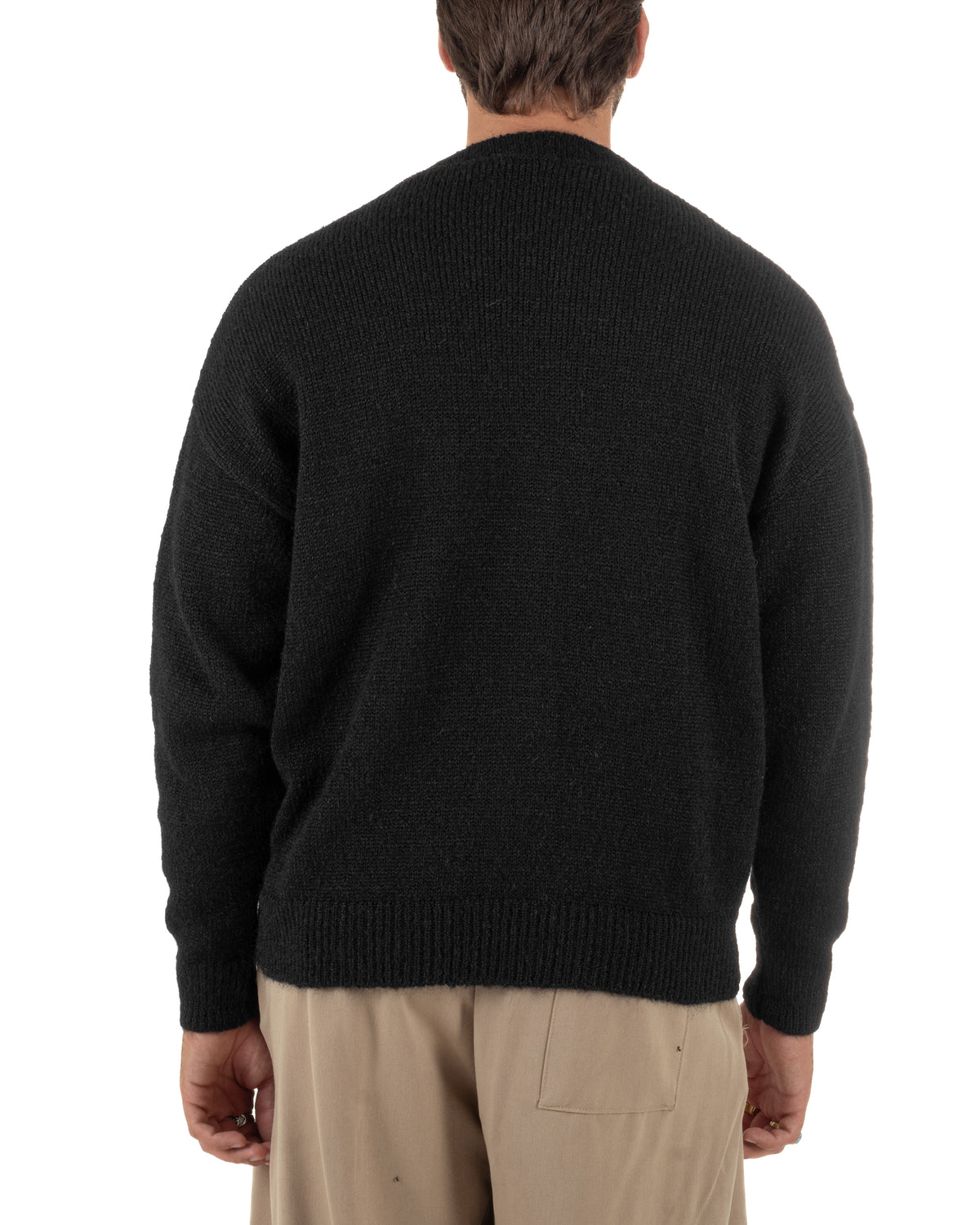 Cardigan lana mohair uomo maglia boxy fit morbido scollo a V bottoni nero GIOSAL-M3174A