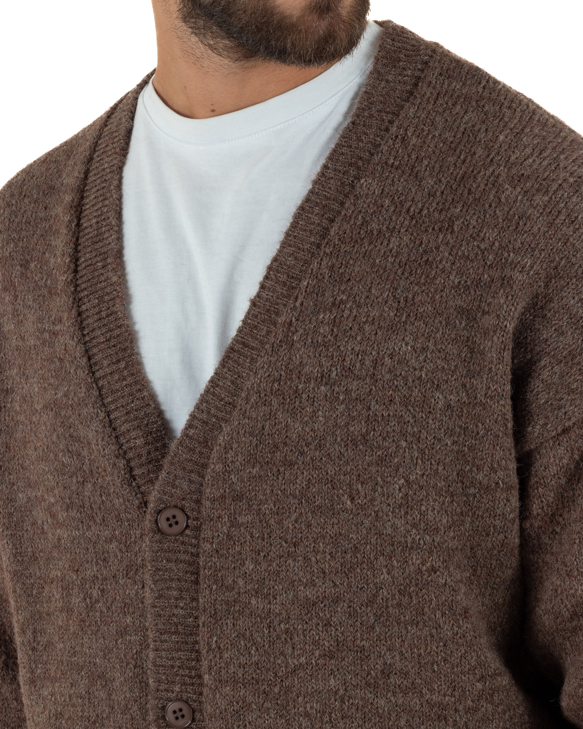 Cardigan lana mohair uomo maglia boxy fit morbido scollo a V bottoni marrone GIOSAL-M3175A