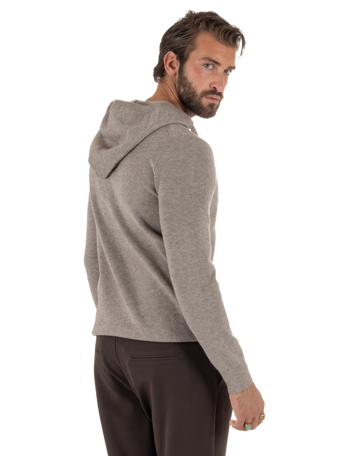 Maglioncino uomo maglia mélange con cappuccio coulisse beige GIOSAL-M3176A