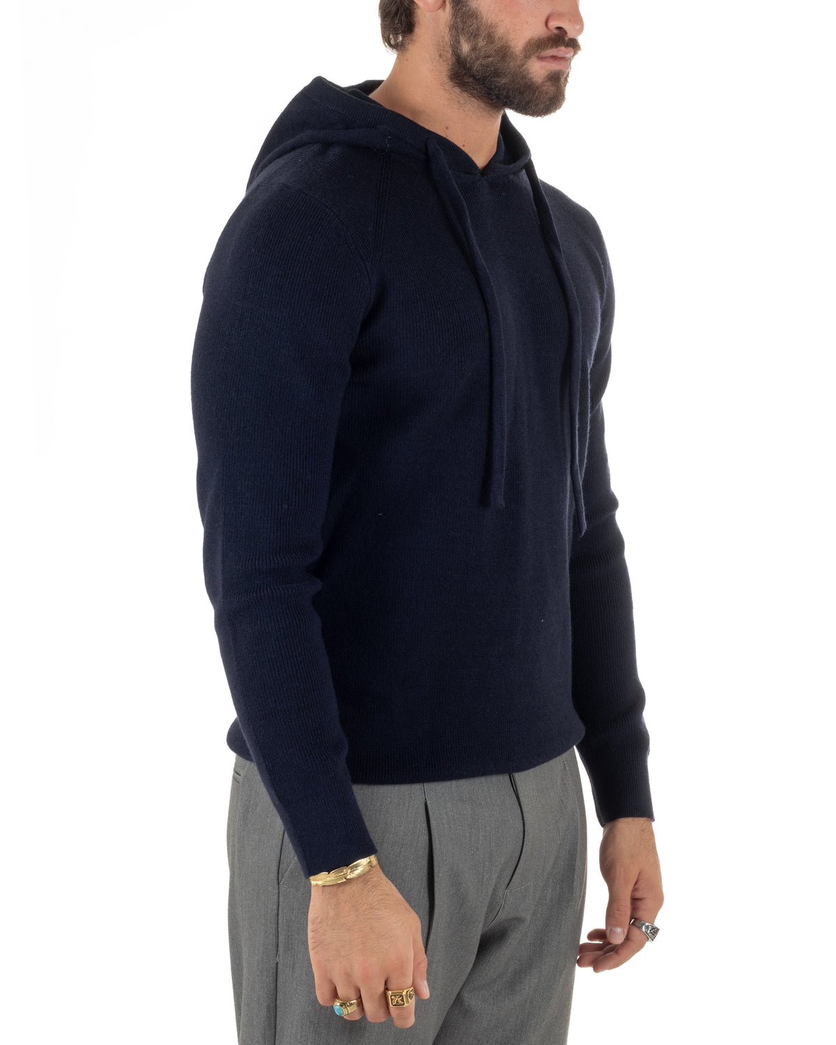 Maglioncino uomo maglia mélange con cappuccio coulisse blu GIOSAL-M3177A