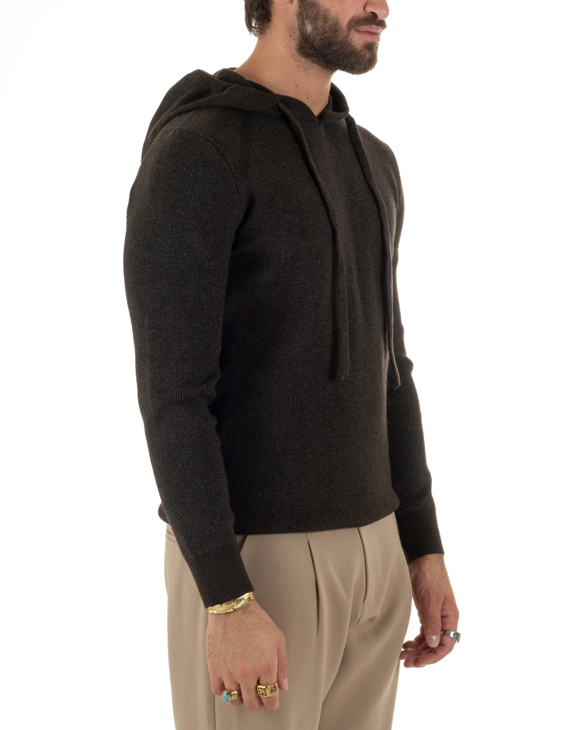 Maglioncino uomo maglia mélange con cappuccio coulisse marrone GIOSAL-M3178A