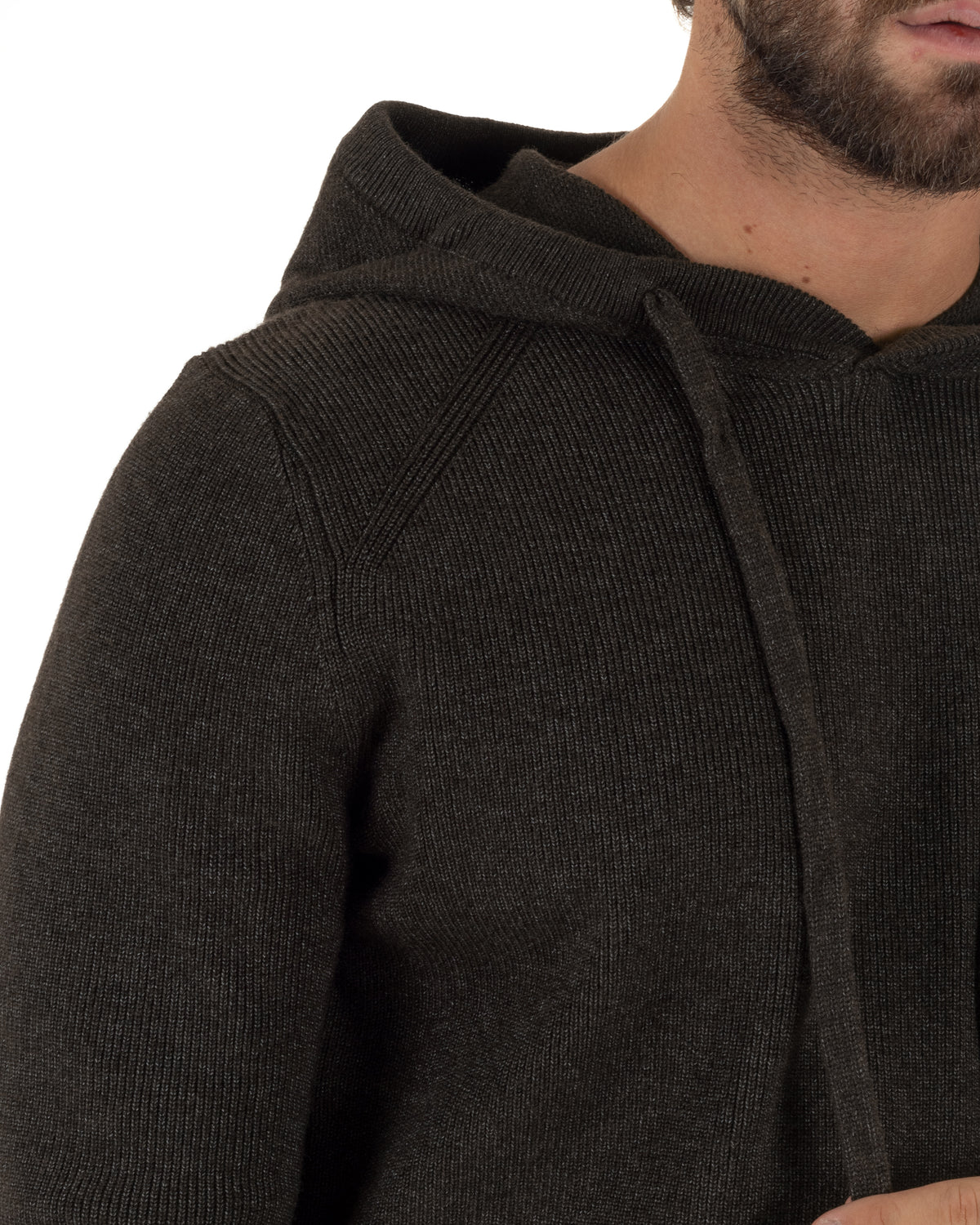 Maglioncino uomo maglia mélange con cappuccio coulisse marrone GIOSAL-M3178A