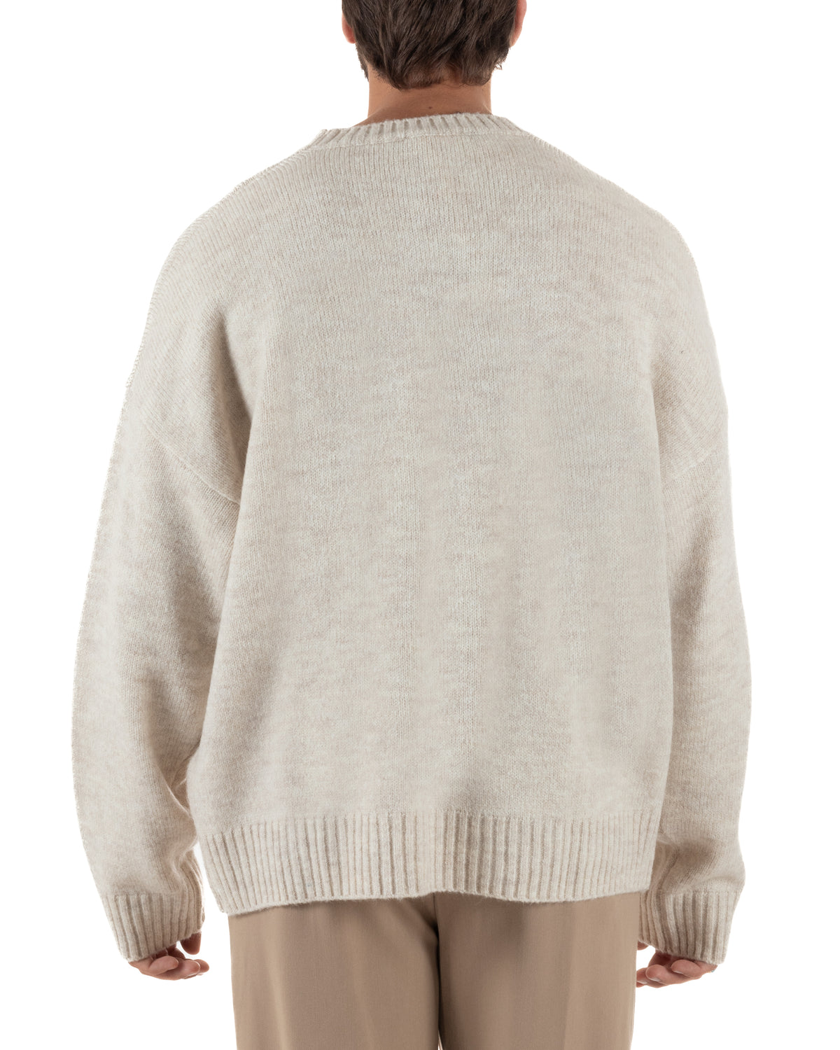 Maglioncino lana mohair uomo girocollo maglia boxy fit morbido beige BlackSunday-M3193A