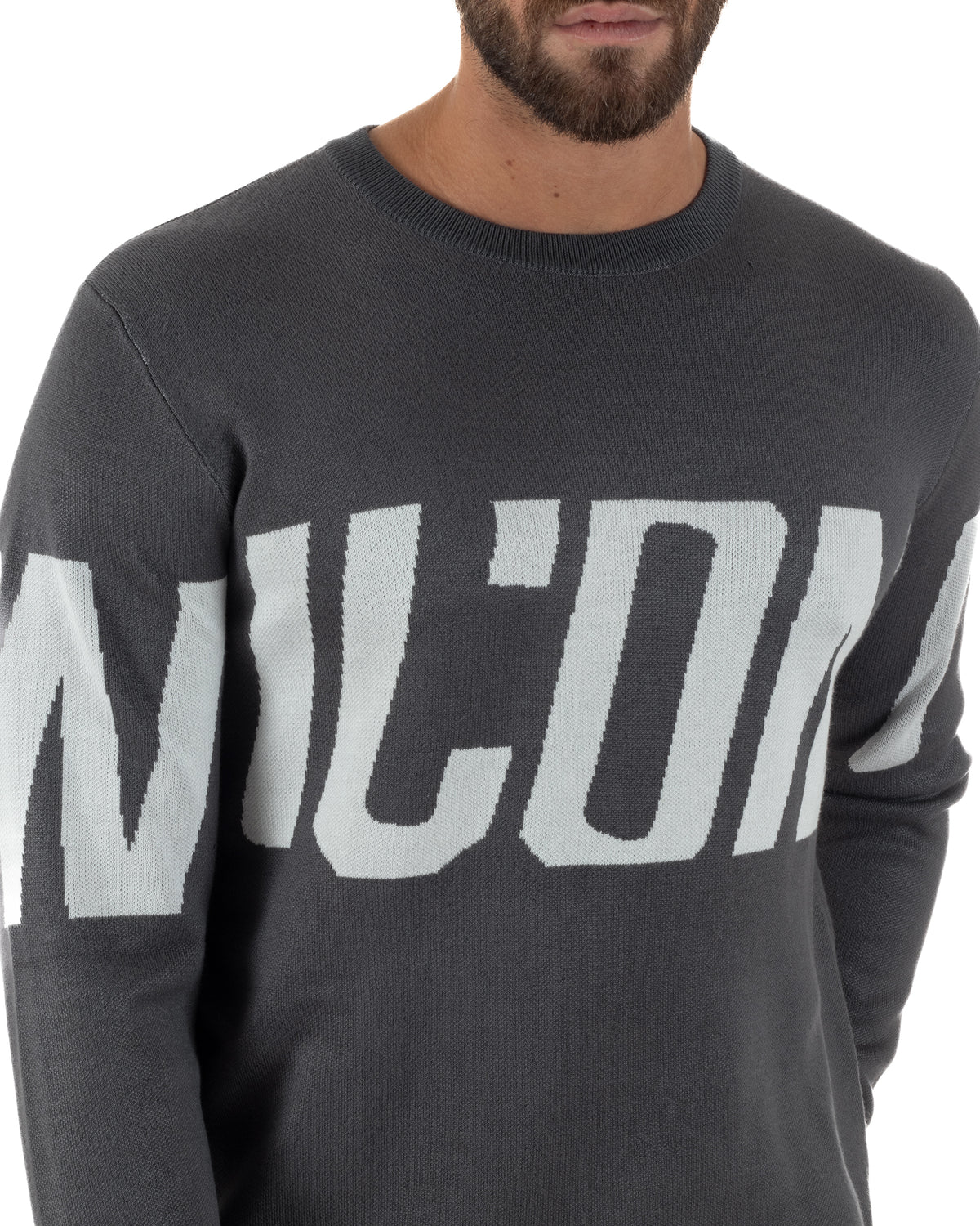 Maglione uomo girocollo maglia stripe con logo grigio ICON-IUM004